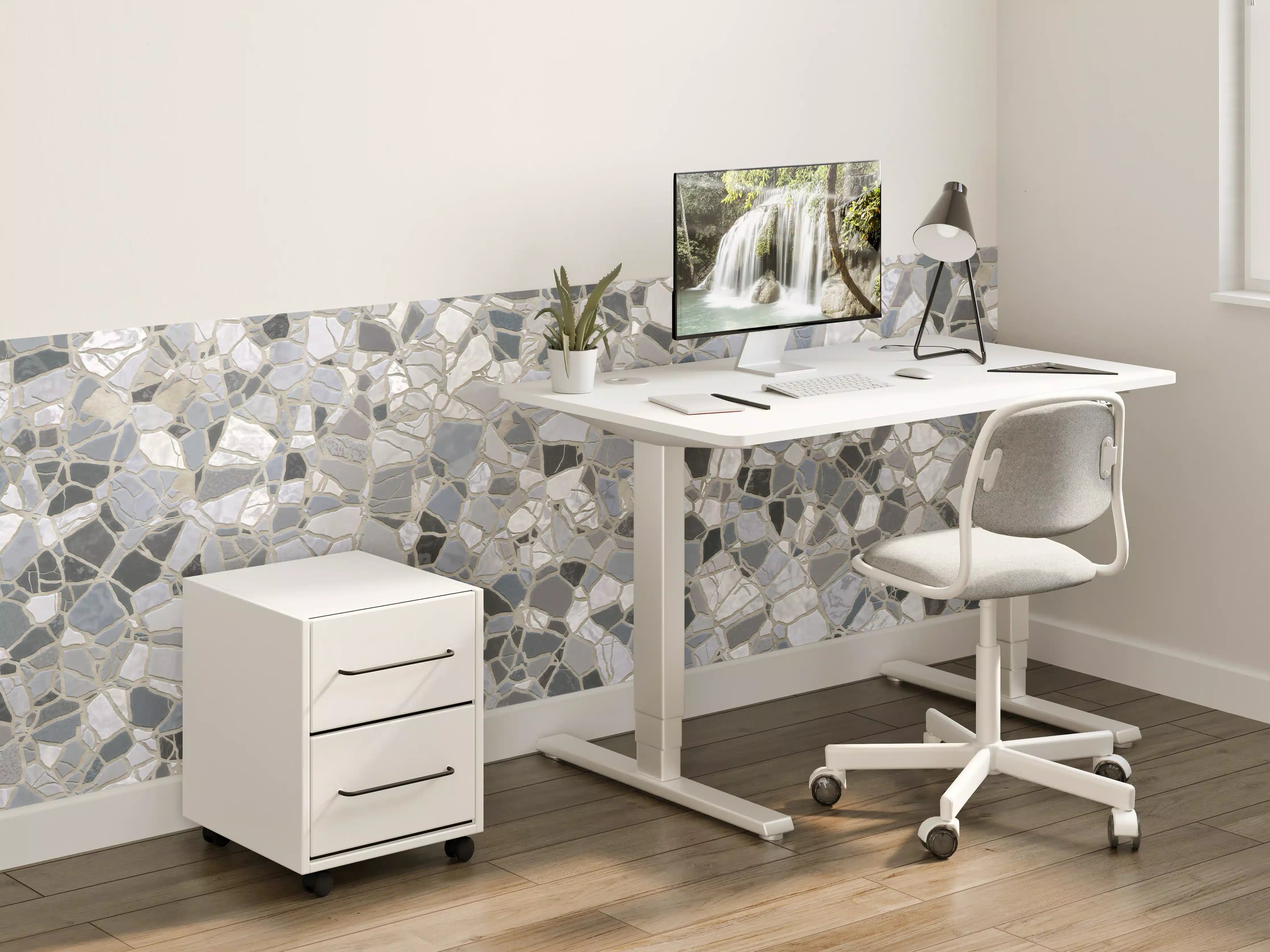 Kinderzimmer Wandgestaltung - Weiße Marmor-Textur mit Grauelementen