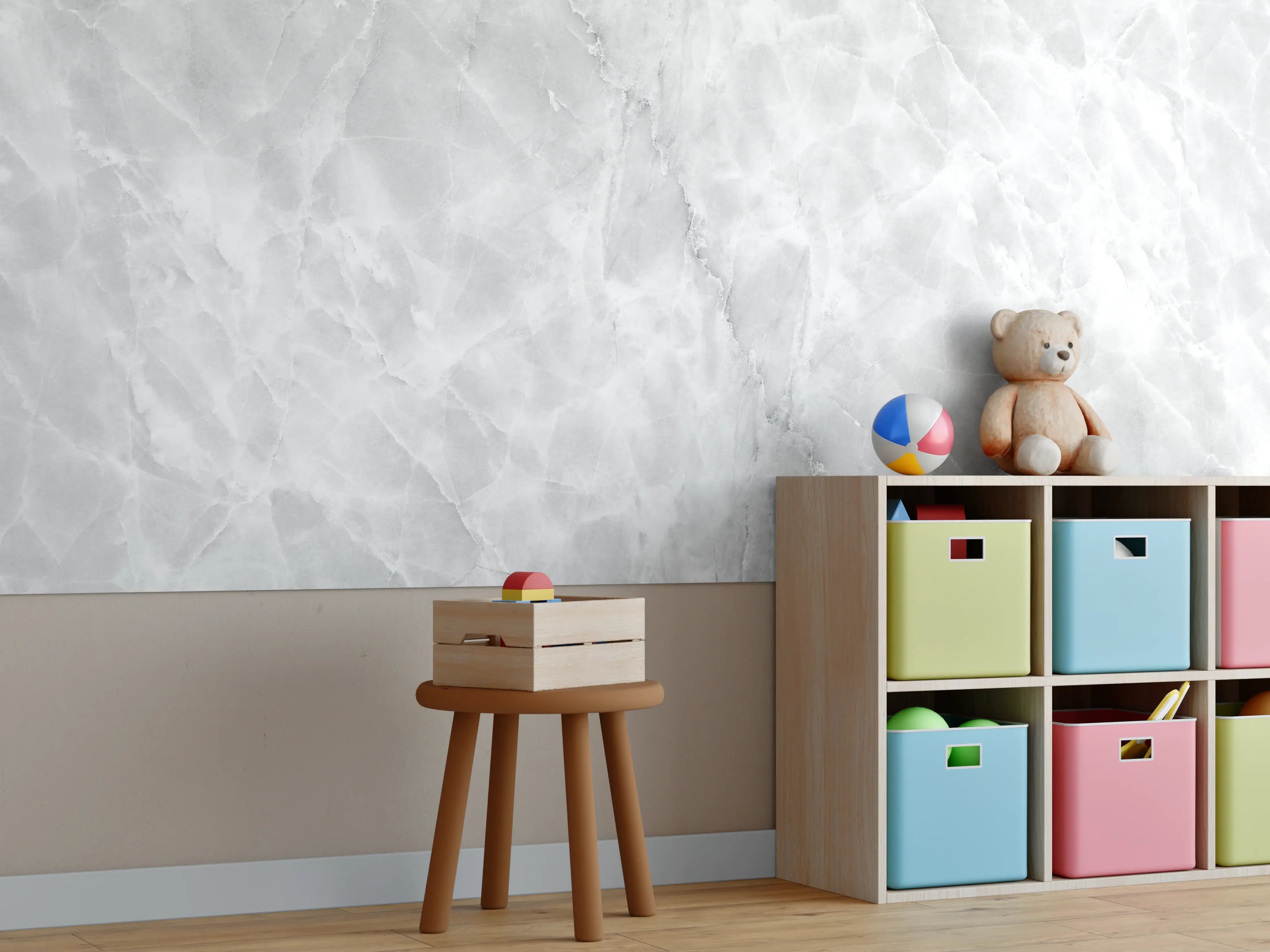Kinderzimmer Wandgestaltung - Weiße Marmor-Textur mit grauen Adern