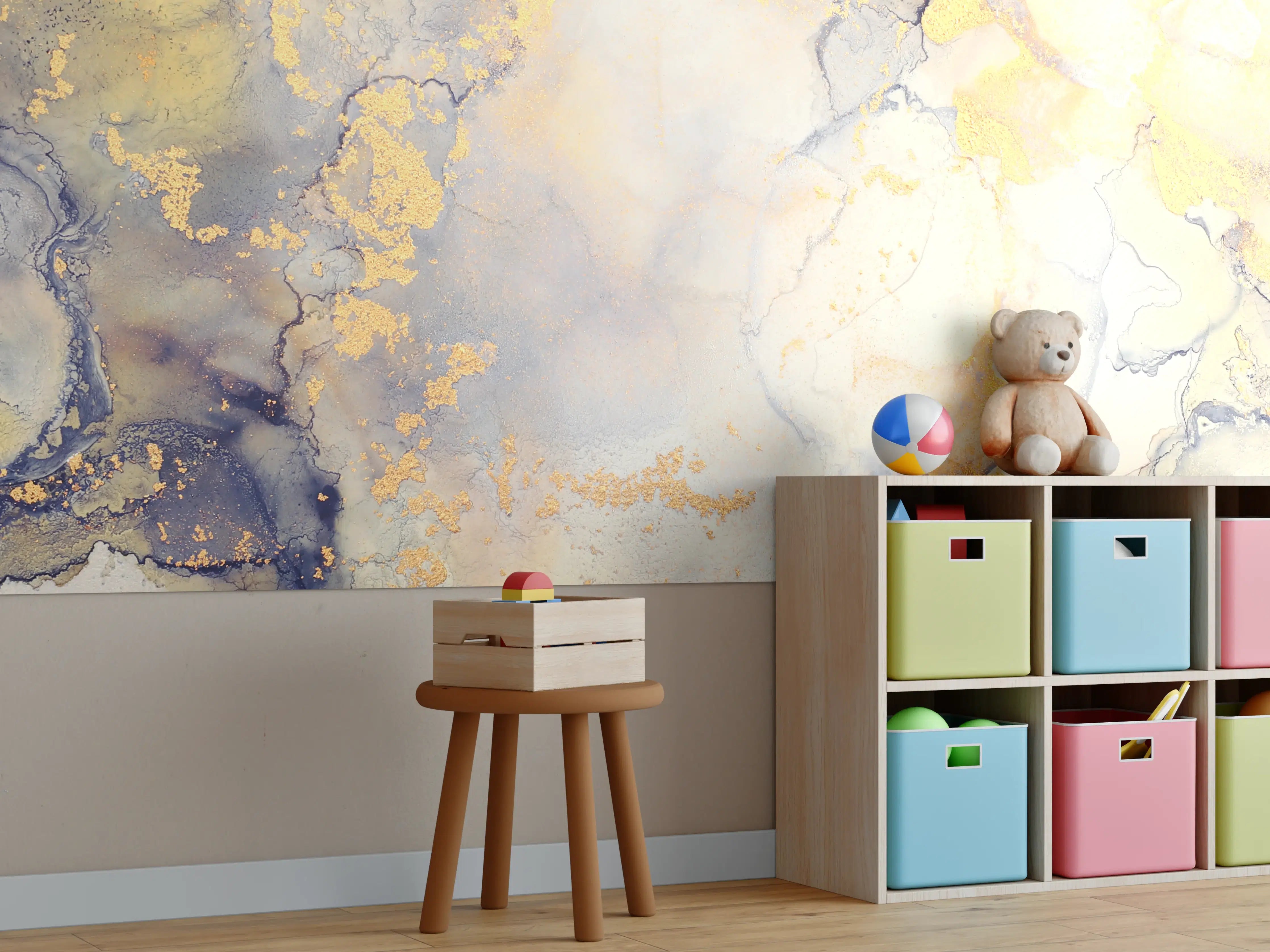 Kinderzimmer Wandgestaltung - Weiße Marmor-Textur mit grauen Akzenten