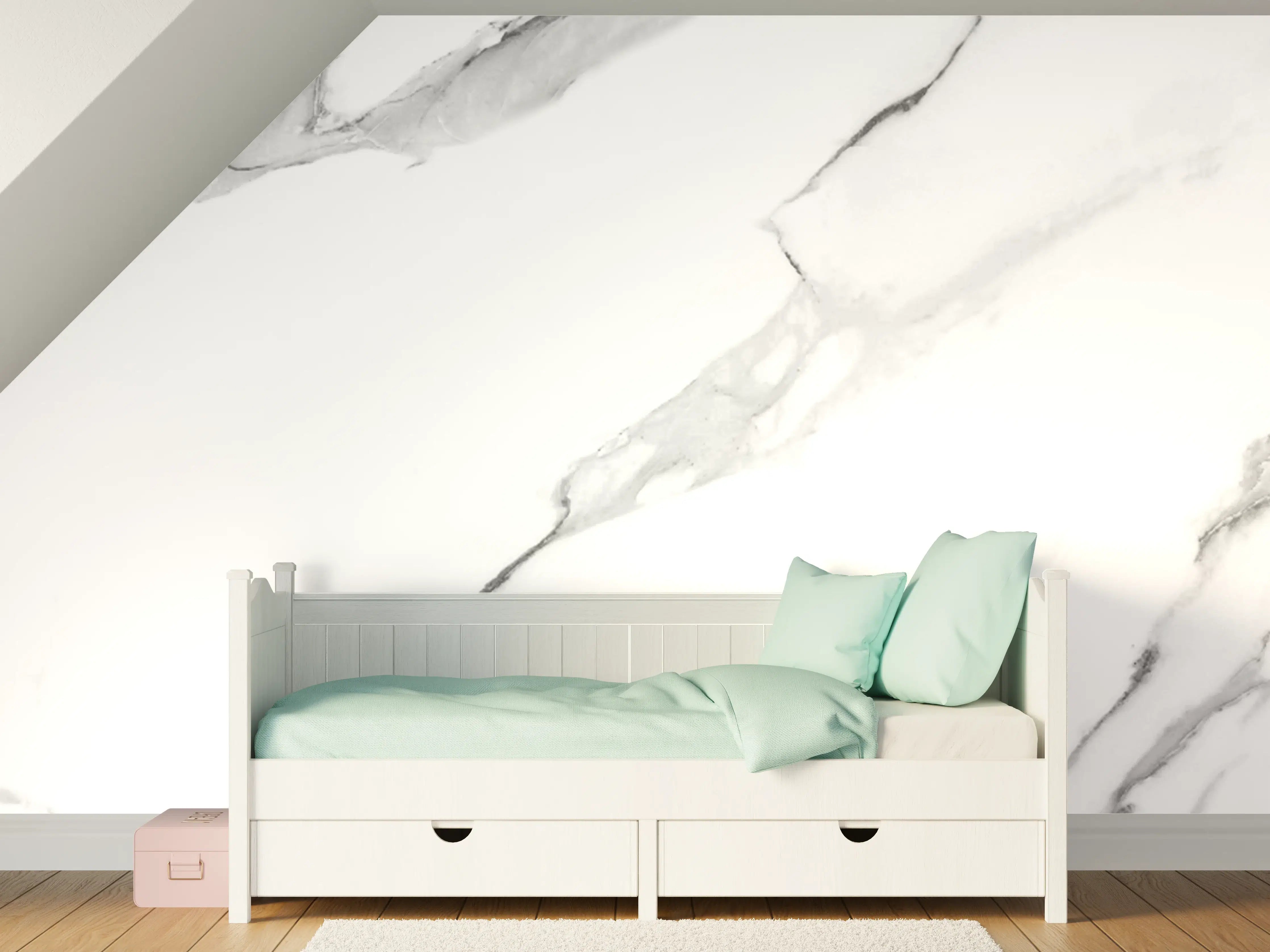 Kinderzimmer Wandgestaltung - Weiße Marmorstruktur mit subtilen Grau-Details