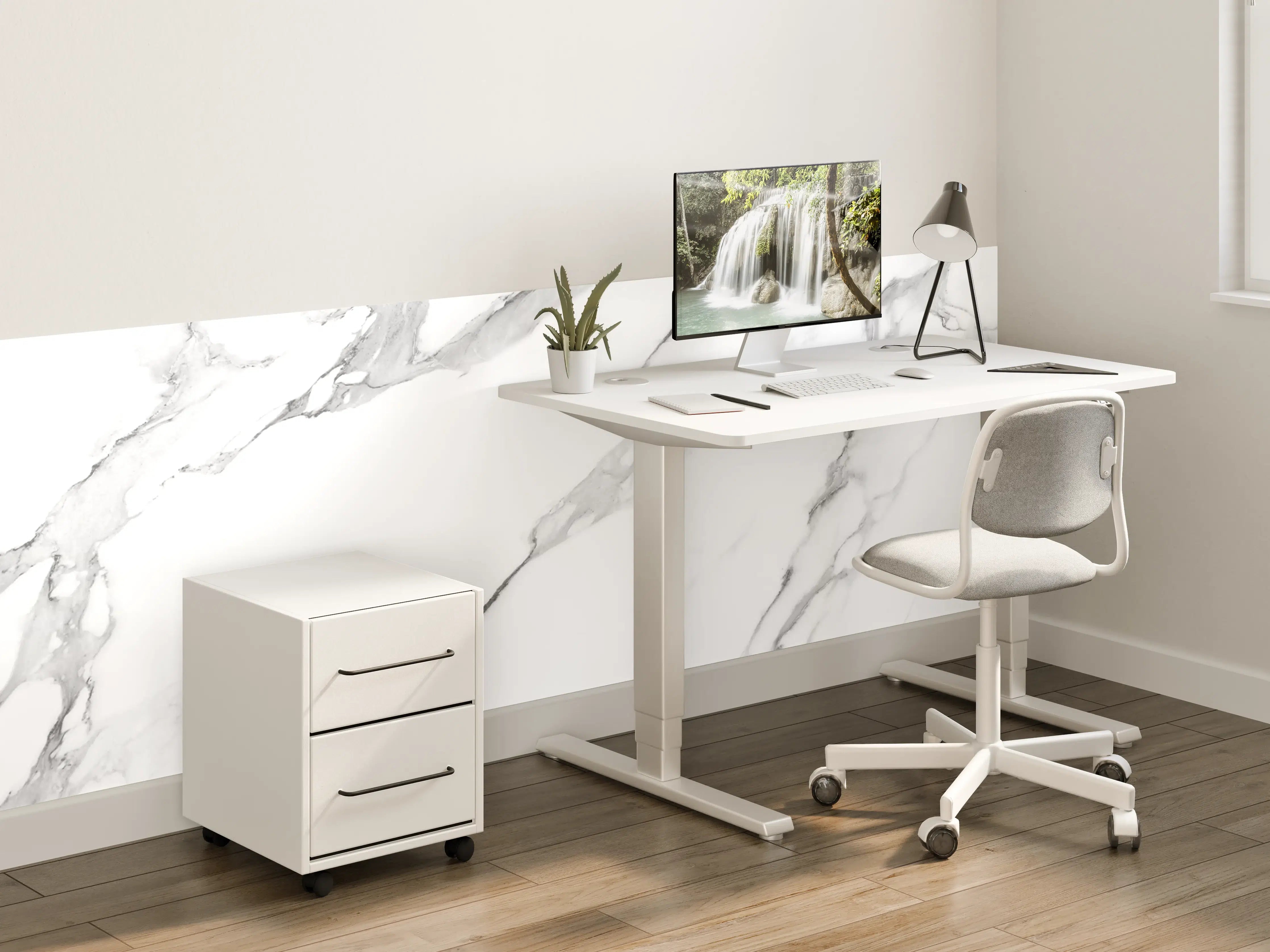 Kinderzimmer Wandgestaltung - Weiße Marmorstruktur mit subtilen Grau-Details