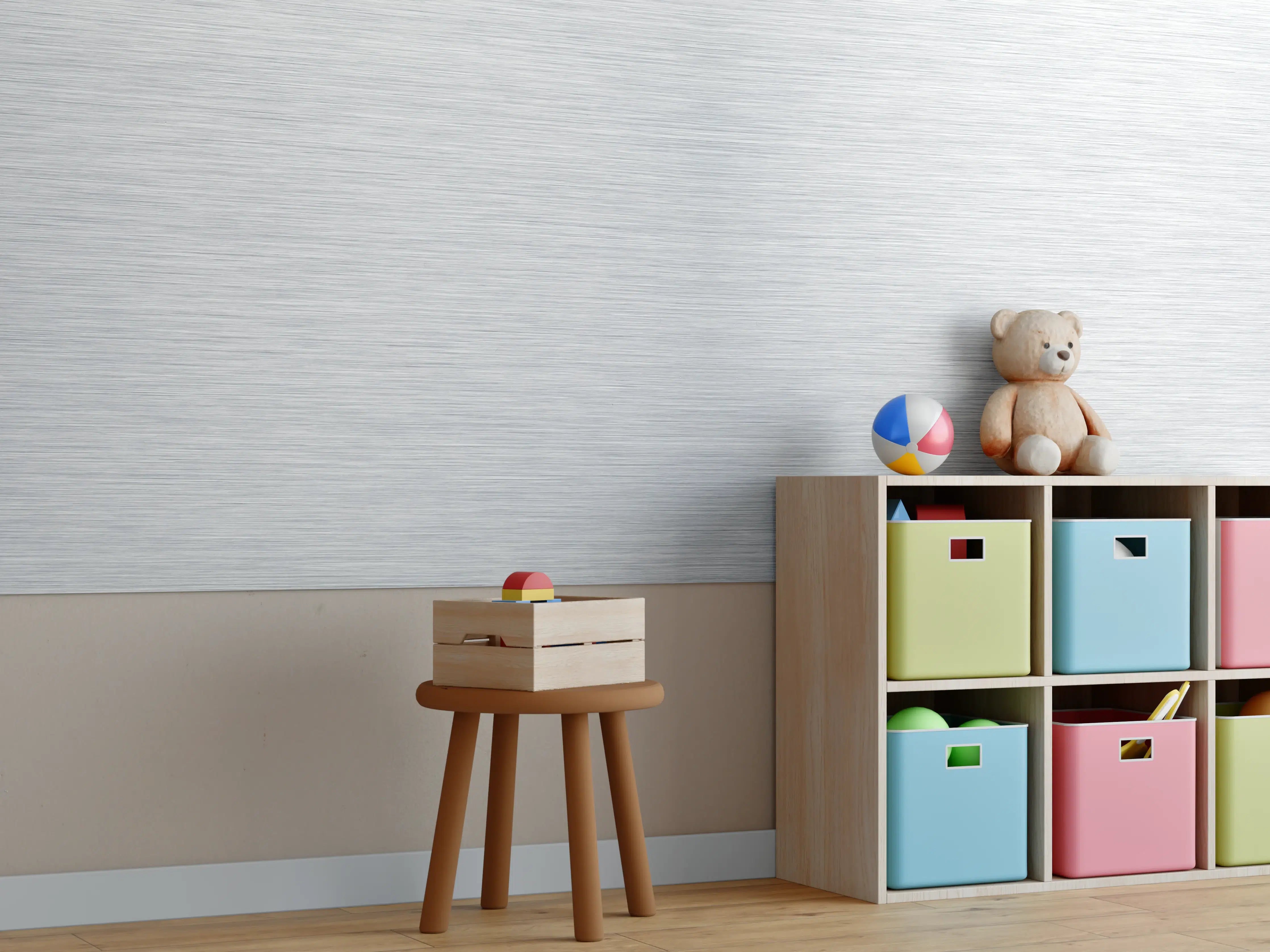 Kinderzimmer Wandgestaltung - Weiße Metalltextur mit feiner Linienstruktur