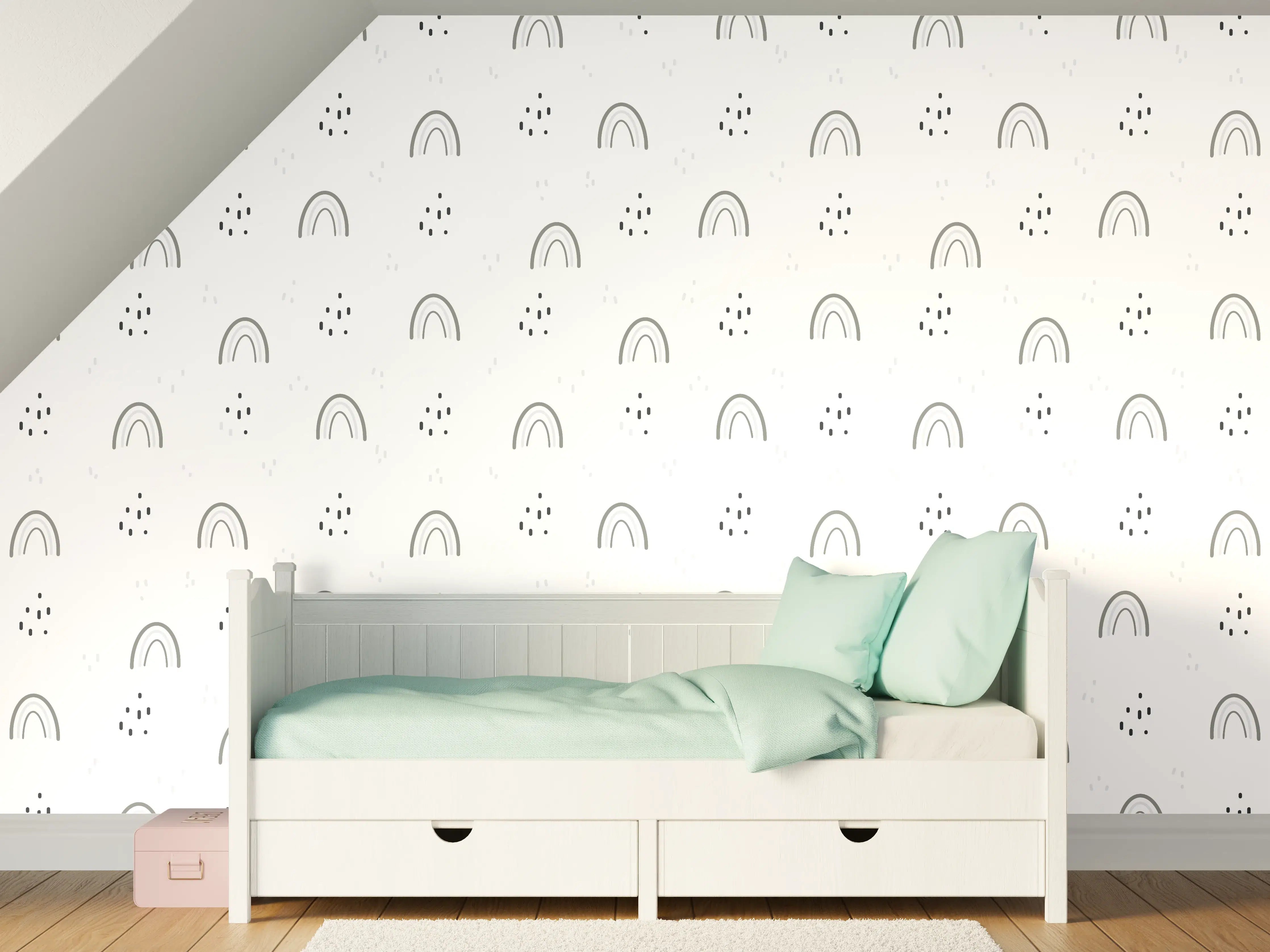 Kinderzimmer Wandgestaltung - Weiße Musterwand mit zarten Punktakzenten