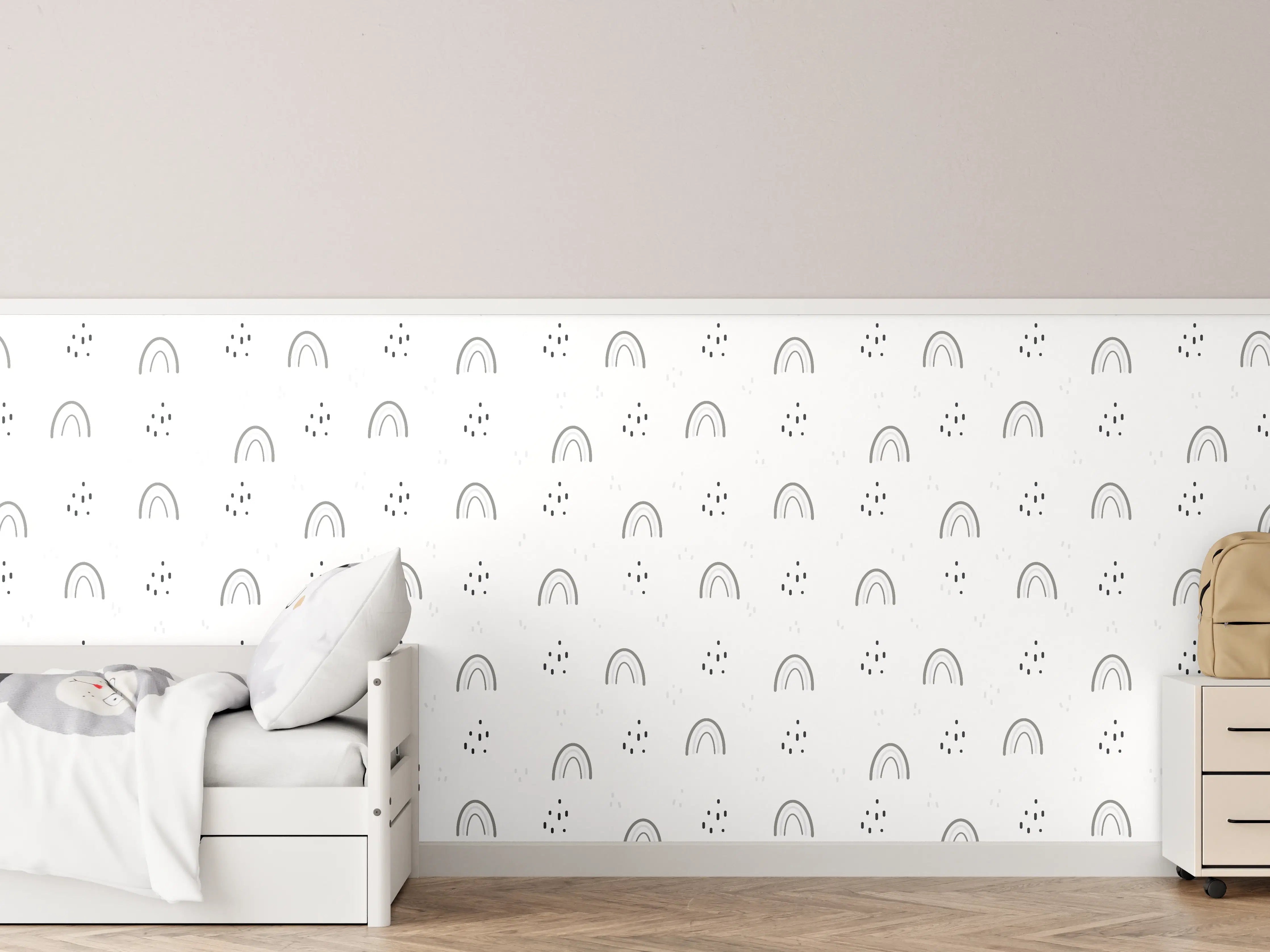 Kinderzimmer Wandgestaltung - Weiße Musterwand mit zarten Punktakzenten