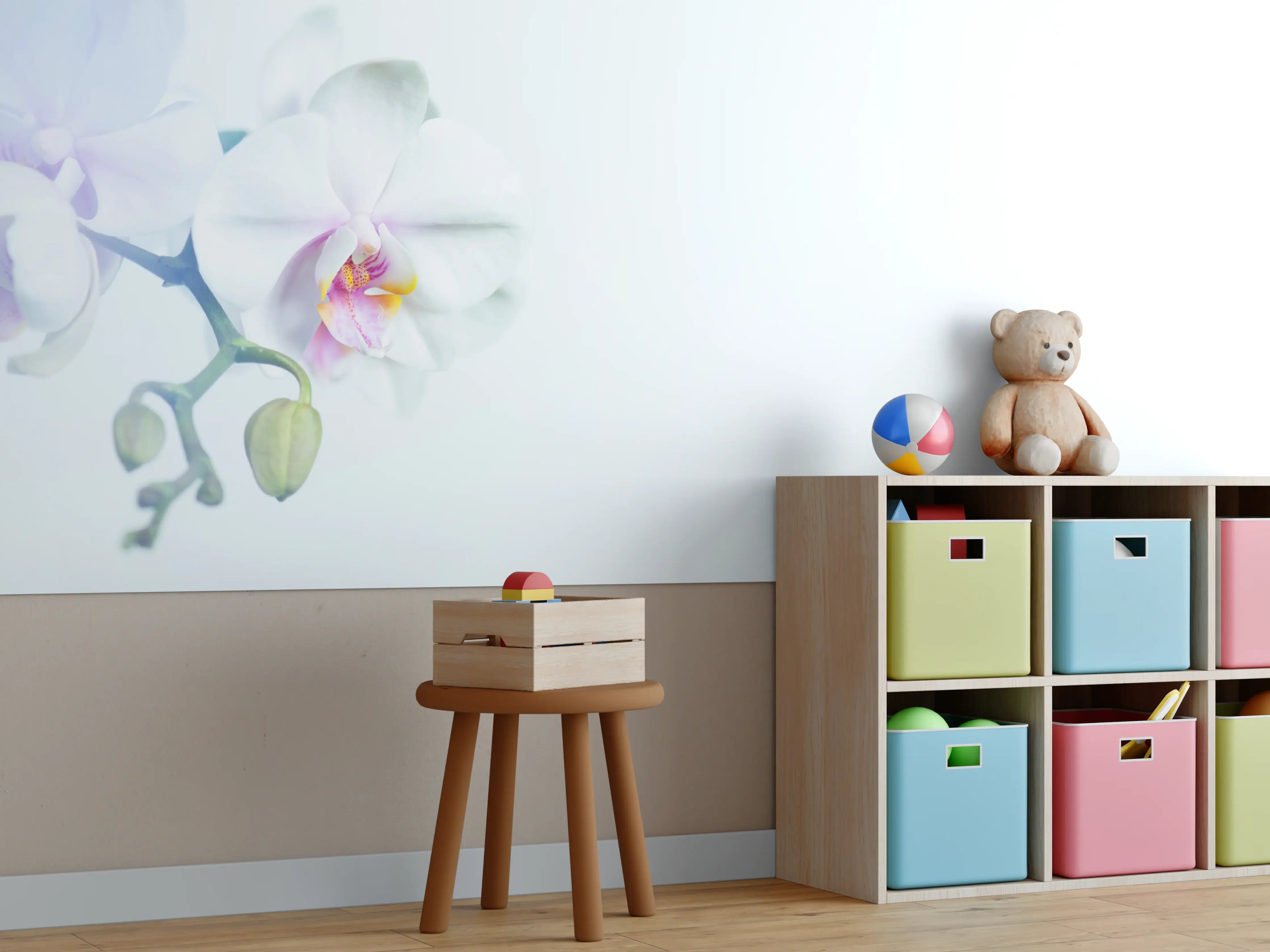 Kinderzimmer Wandgestaltung - Weiße Orchidee in Pastell
