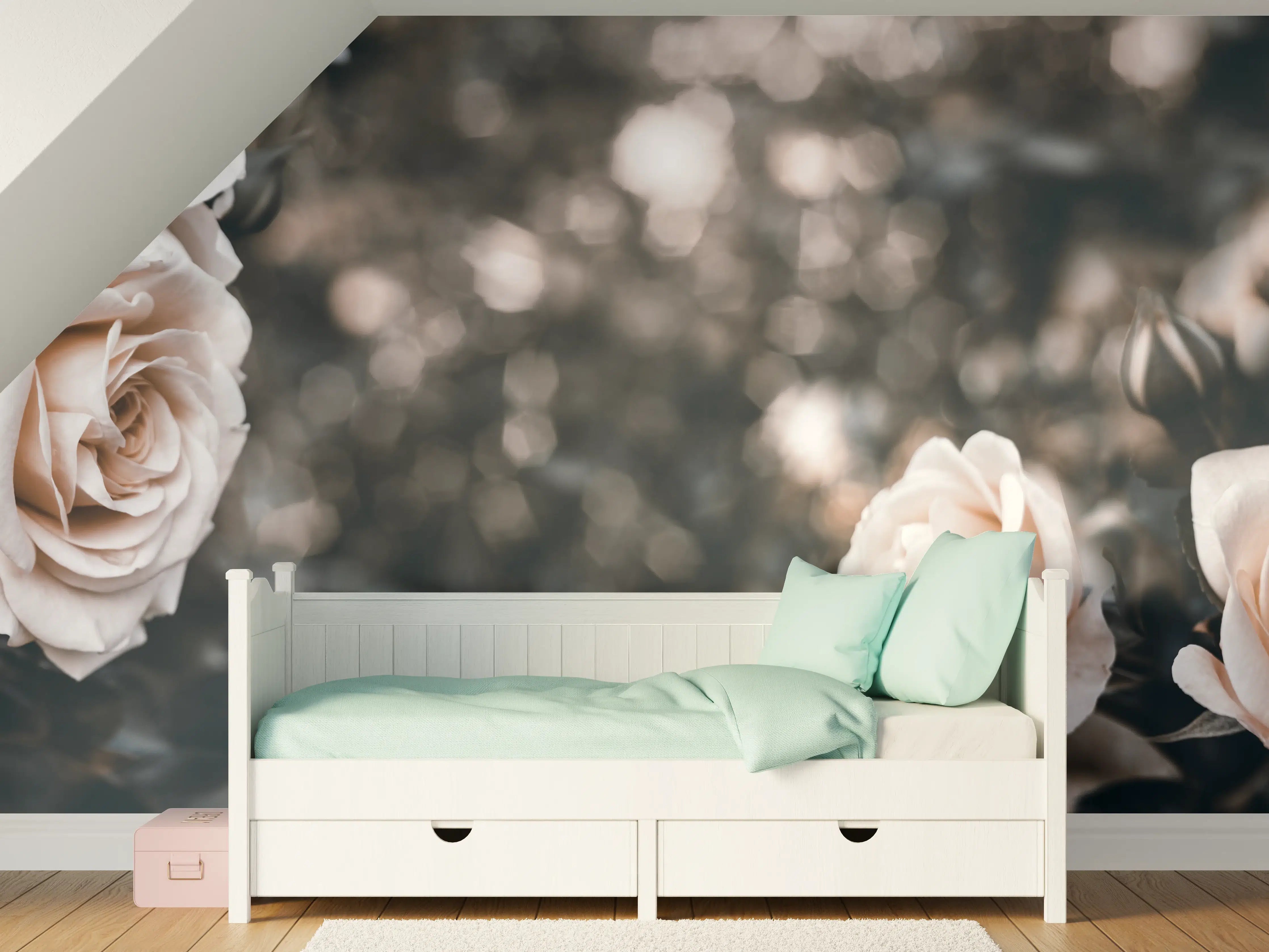 Kinderzimmer Wandgestaltung - Weisse Pastell- Rosen - Fine Art
