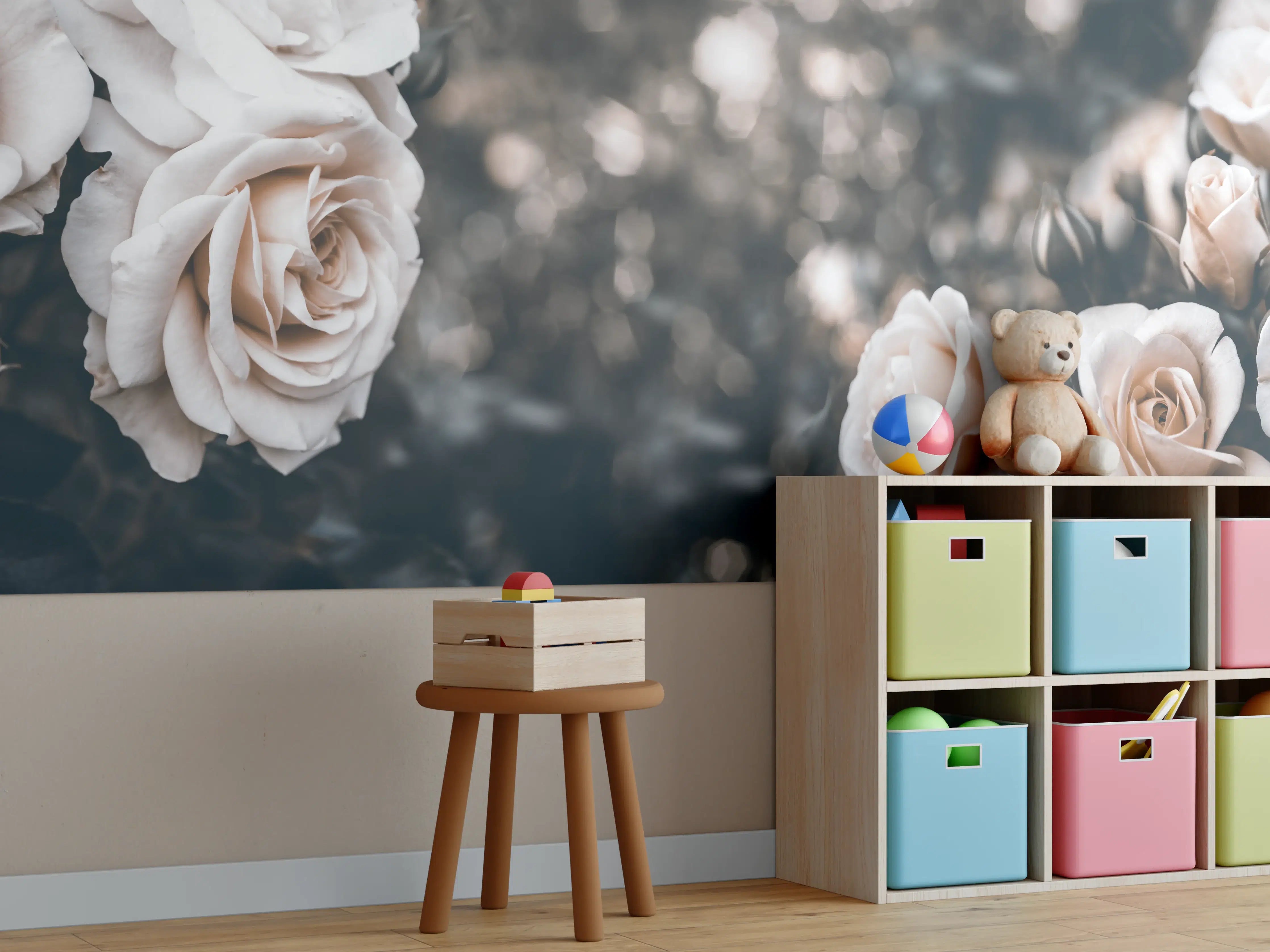 Kinderzimmer Wandgestaltung - Weisse Pastell- Rosen - Fine Art