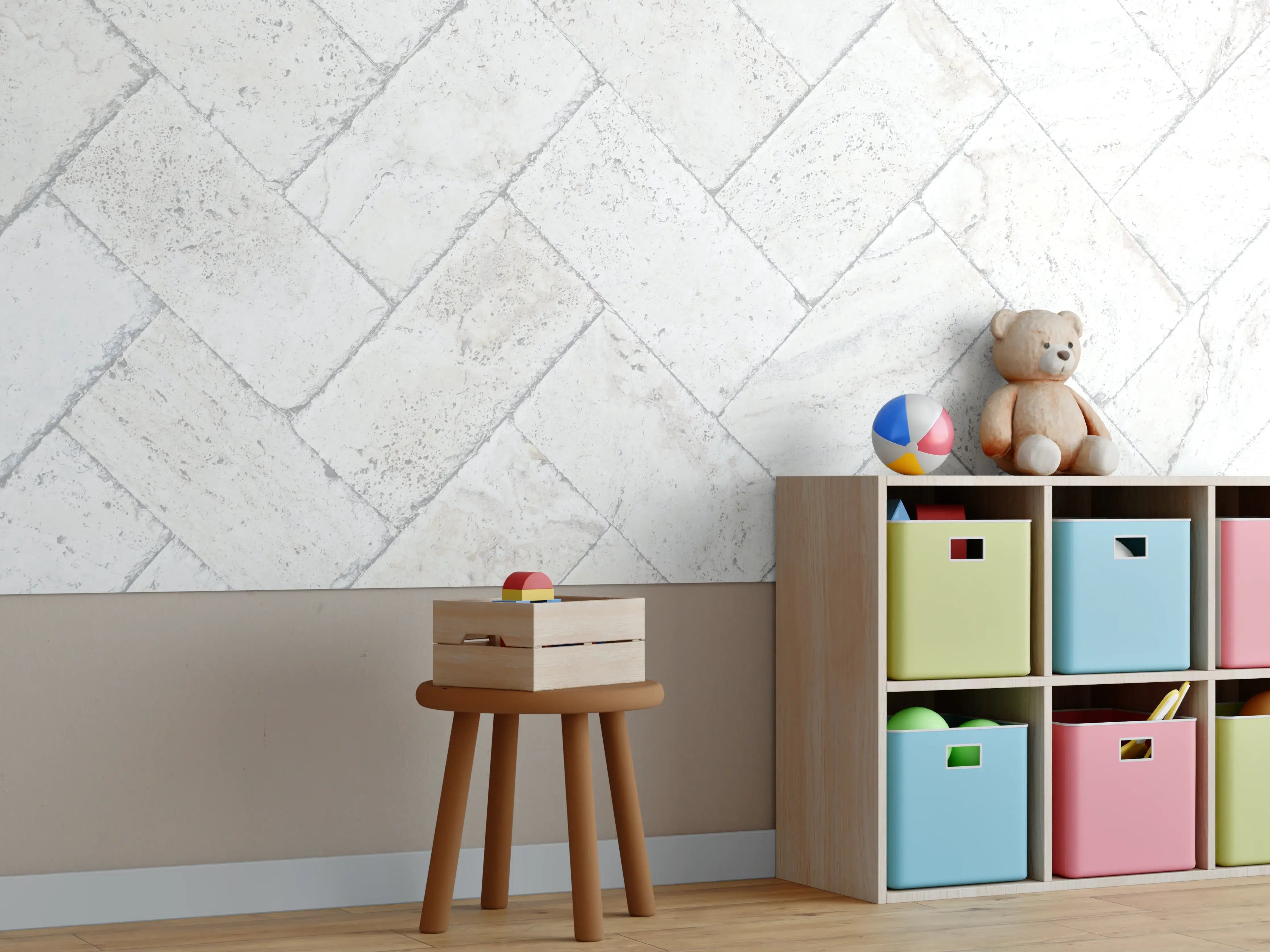 Kinderzimmer Wandgestaltung - Weiße Pflastersteine