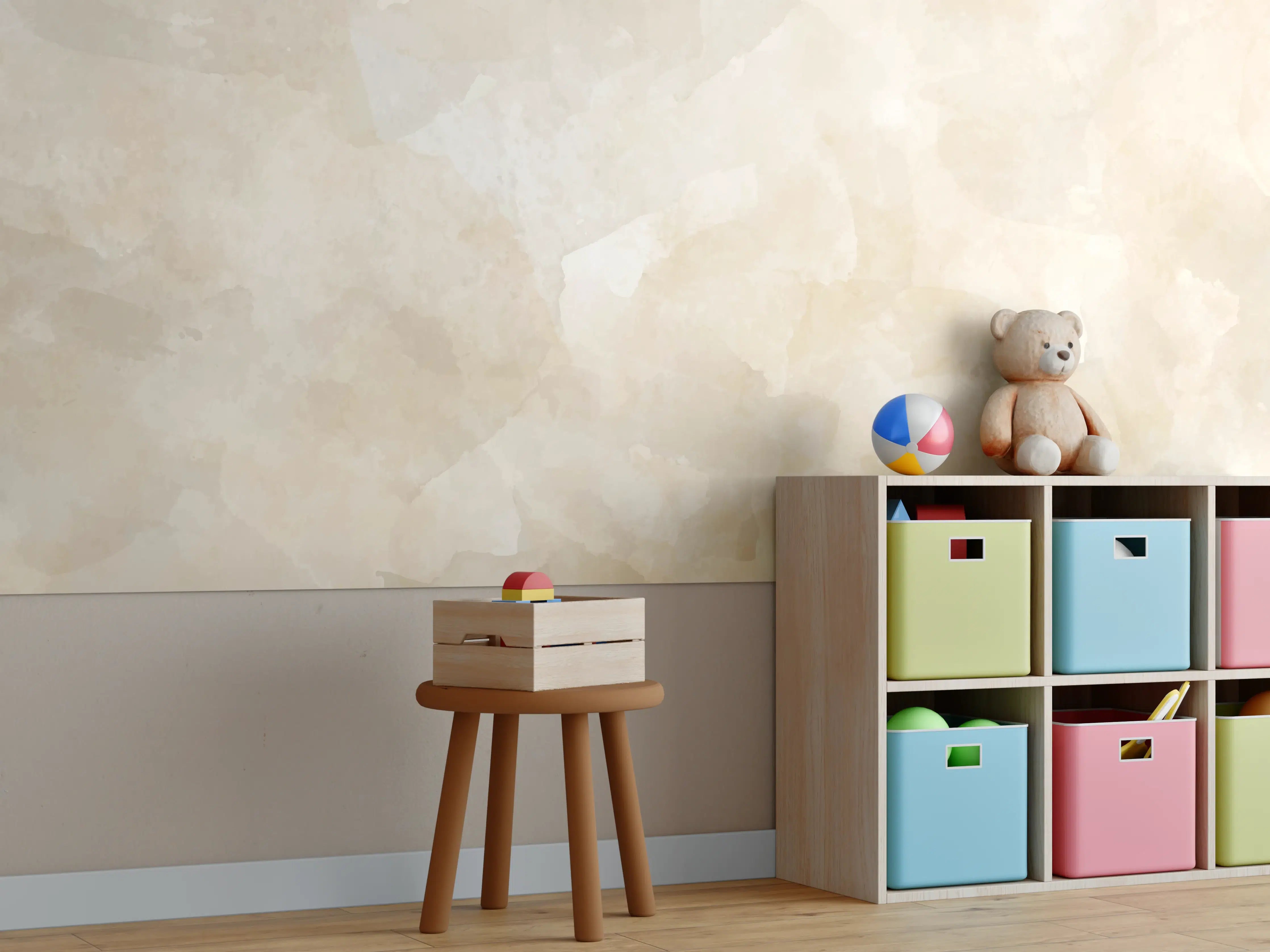 Kinderzimmer Wandgestaltung - Weiße Steinmauer mit sanften Strukturmustern
