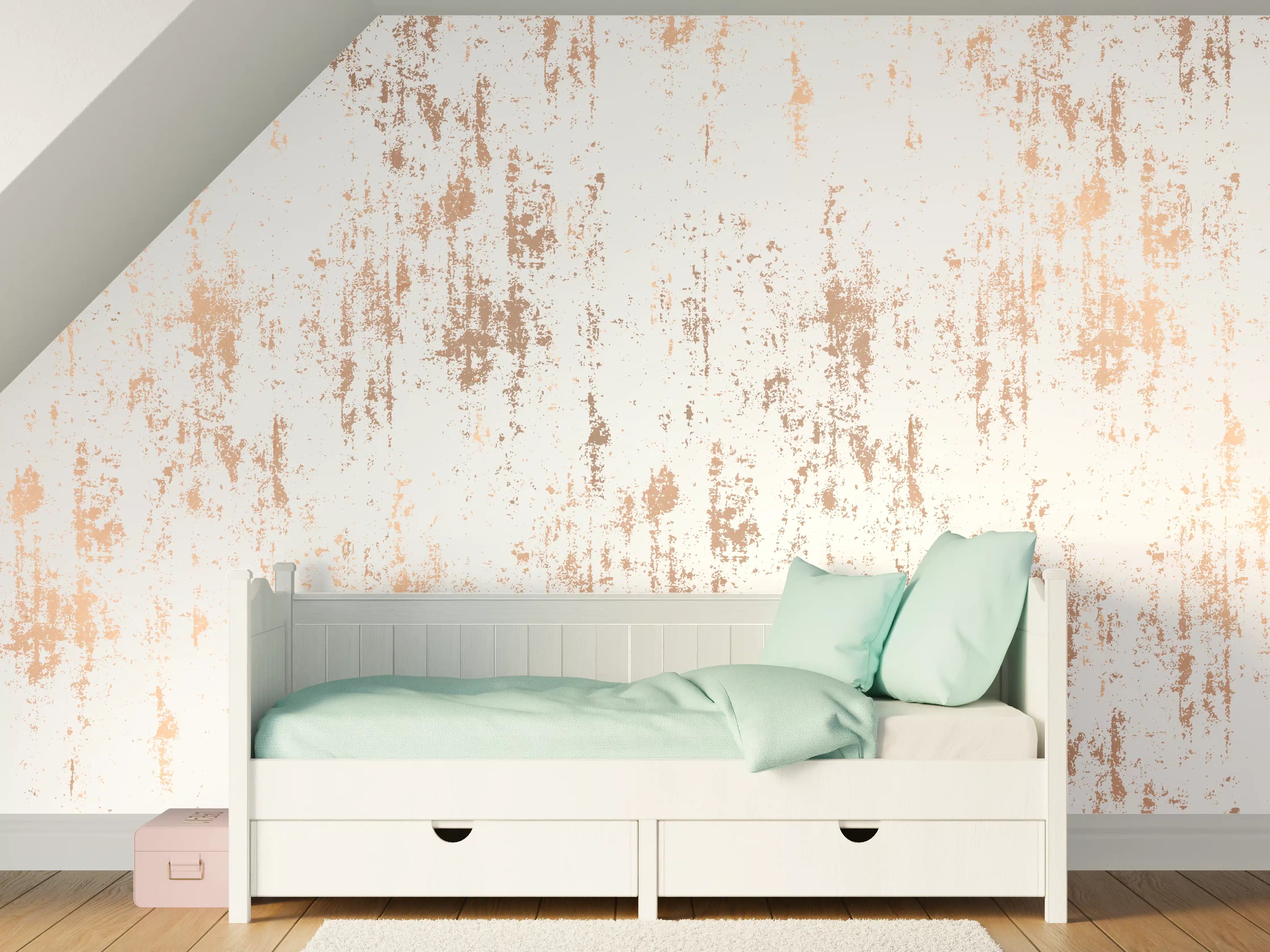 Kinderzimmer Wandgestaltung - Weiße Textur mit goldenen Akzenten