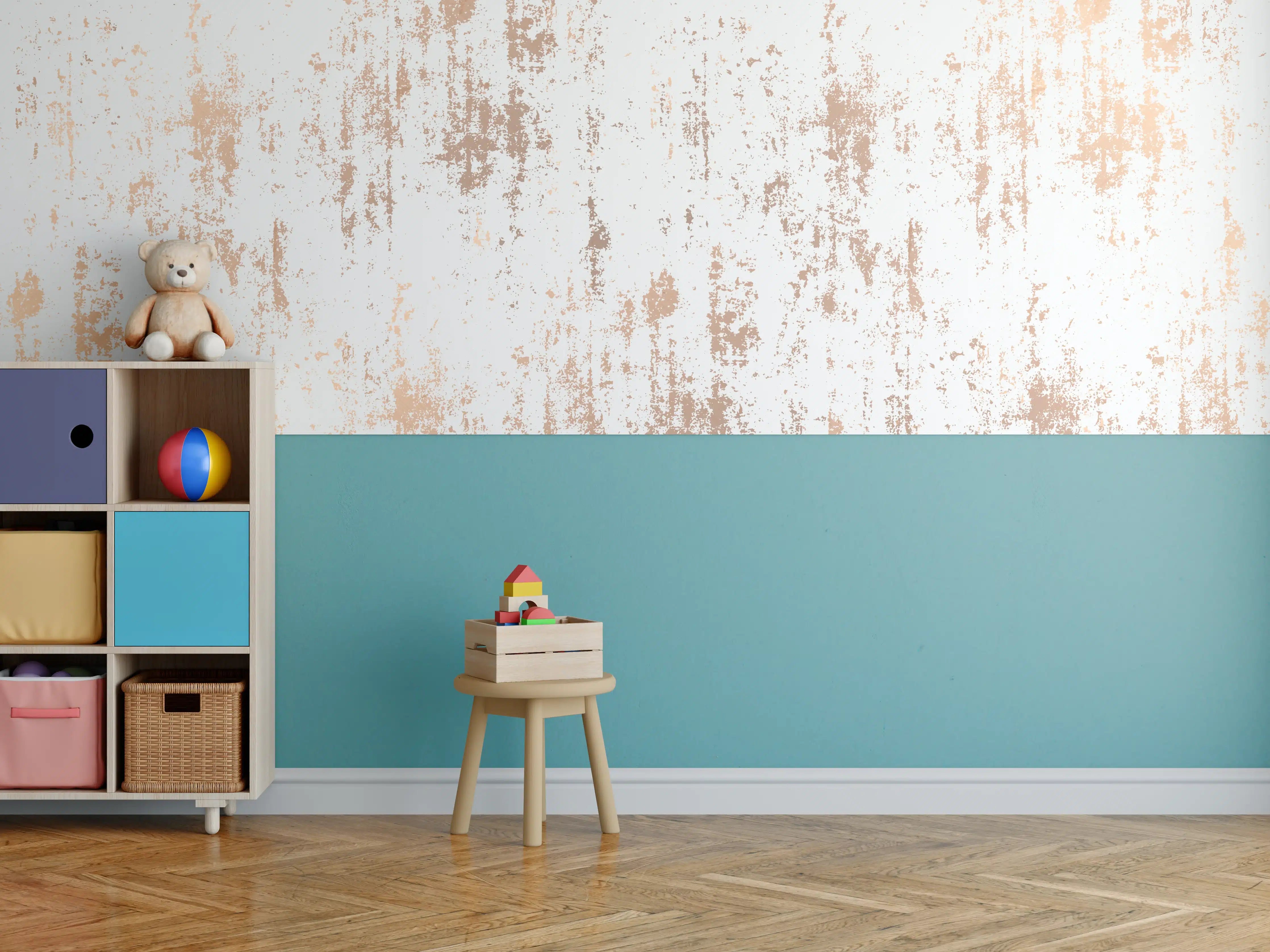 Kinderzimmer Wandgestaltung - Weiße Textur mit goldenen Akzenten