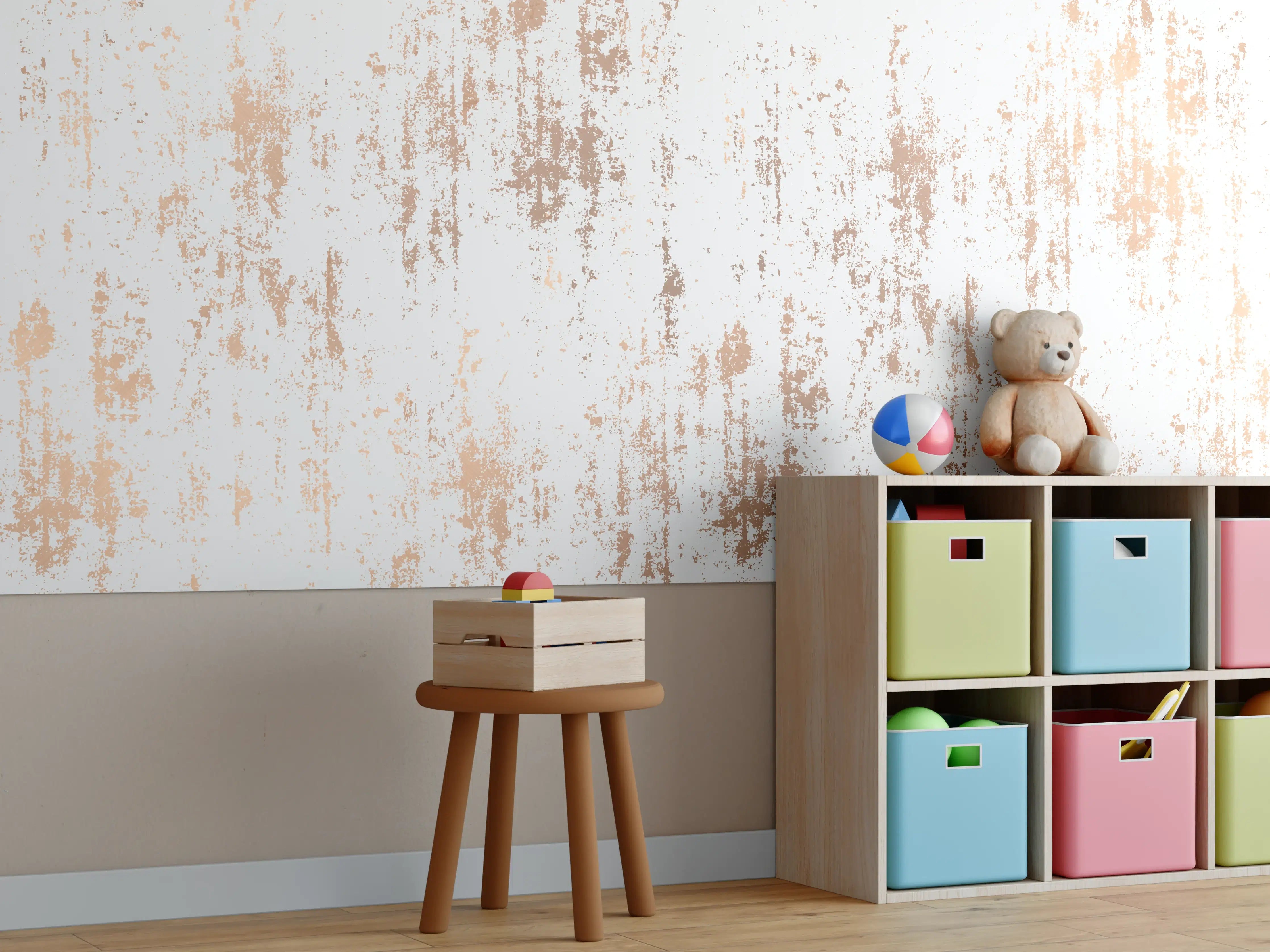 Kinderzimmer Wandgestaltung - Weiße Textur mit goldenen Akzenten