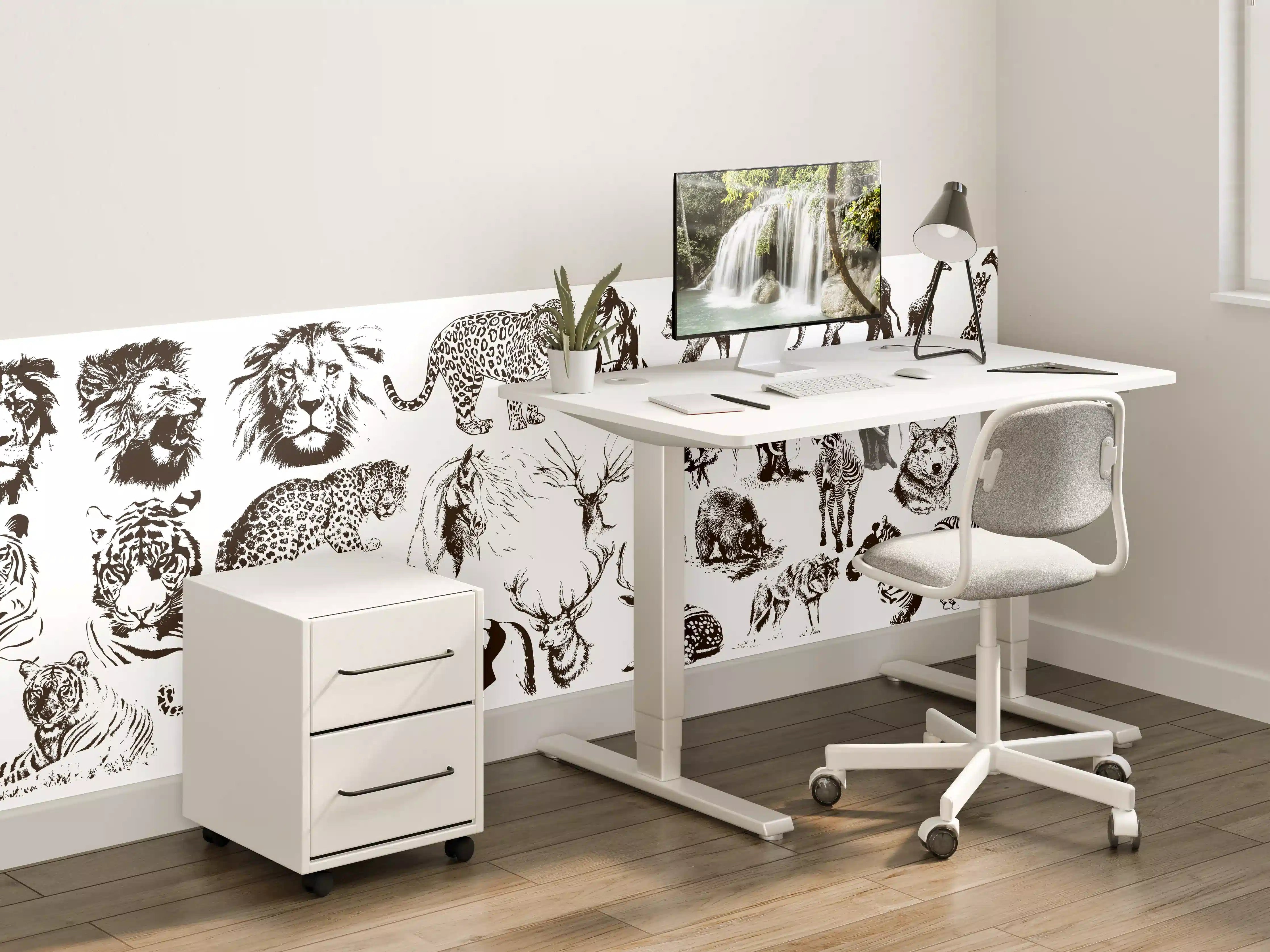 Kinderzimmer Wandgestaltung - Weiße Tierkollektion auf schwarzem Hintergrund