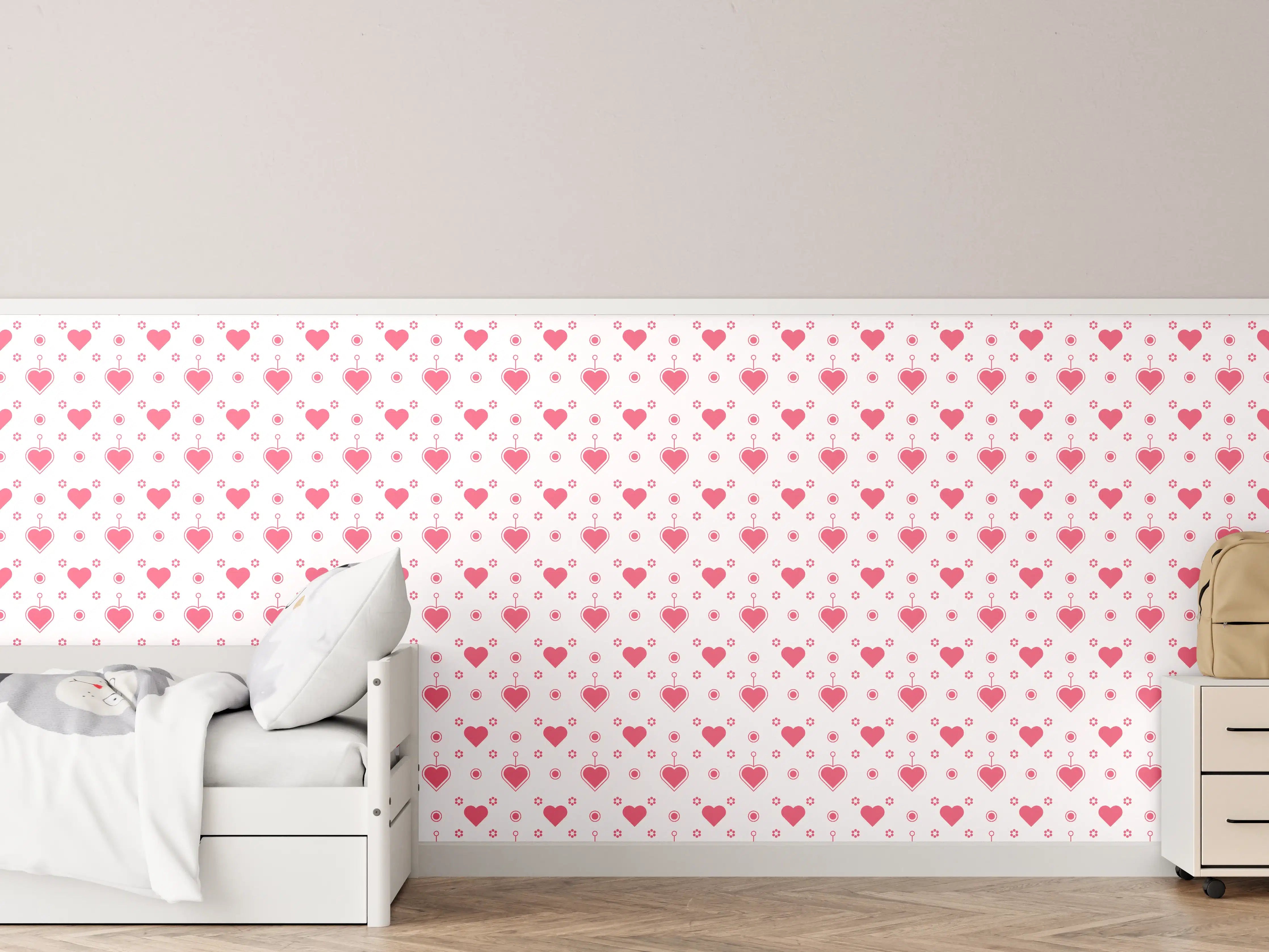 Kinderzimmer Wandgestaltung - Weiße Wand mit rosa Herzen Muster