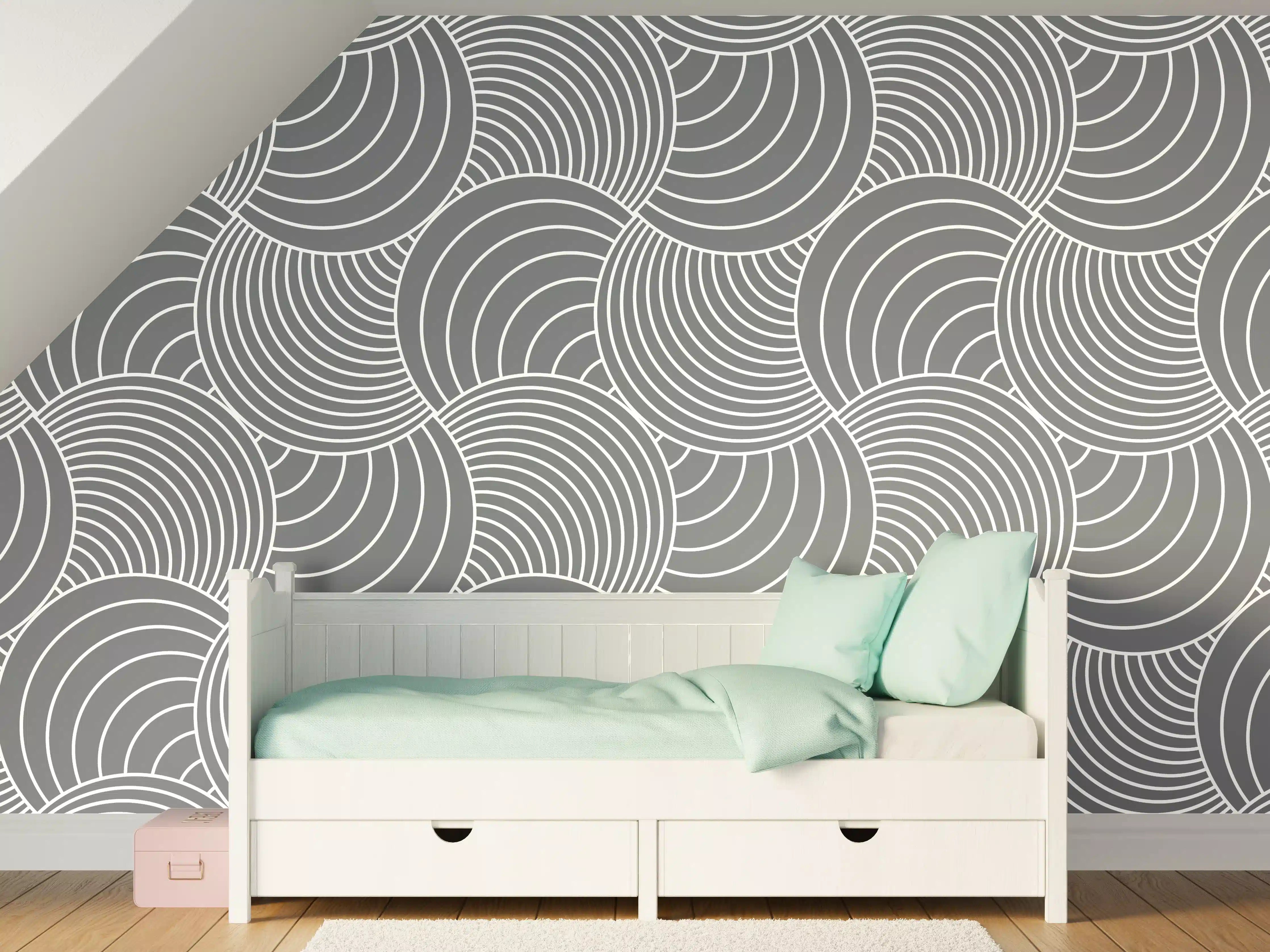 Kinderzimmer Wandgestaltung - Weiße Wellen-Grafik in der Küche