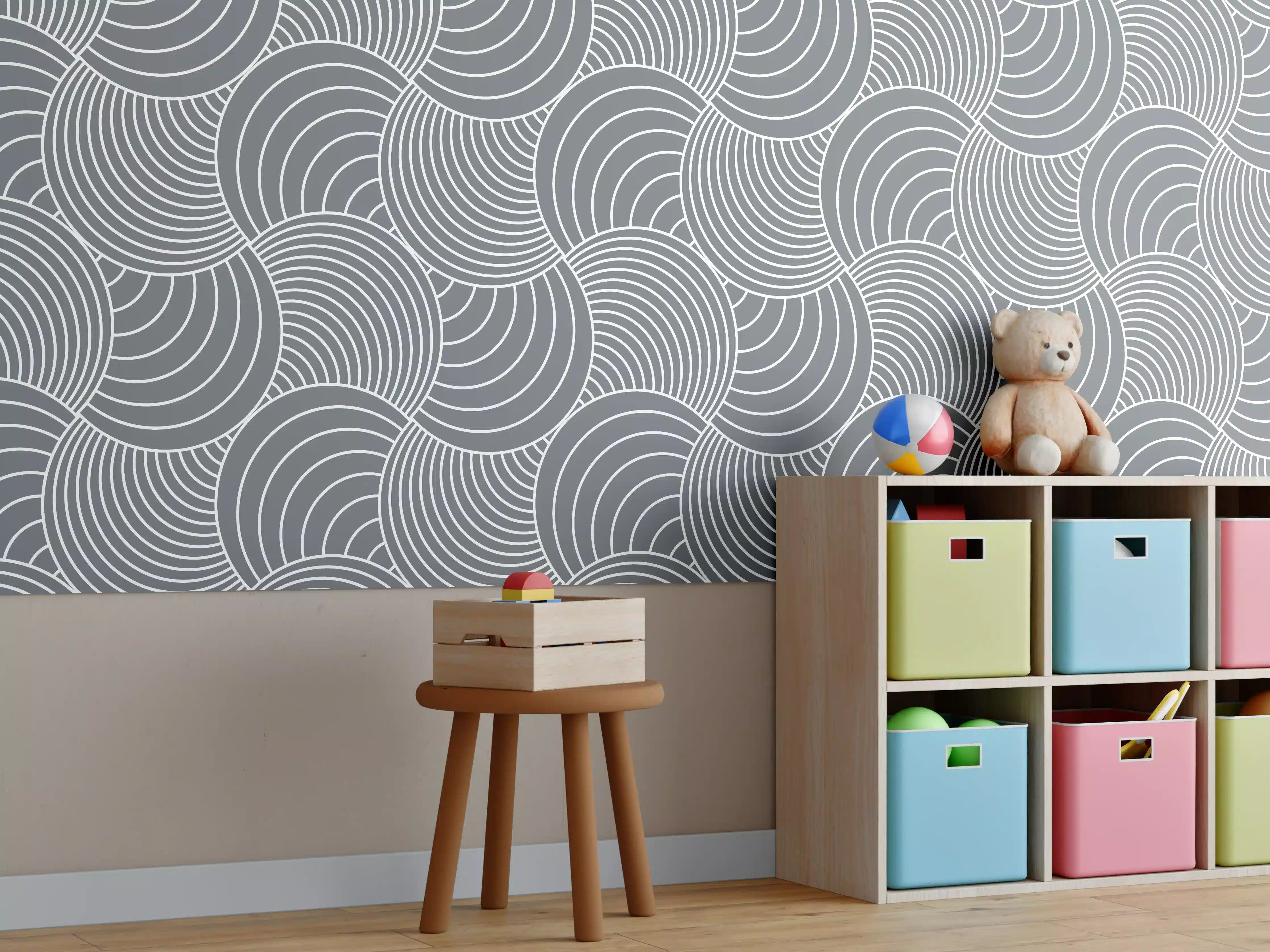 Kinderzimmer Wandgestaltung - Weiße Wellen-Grafik in der Küche