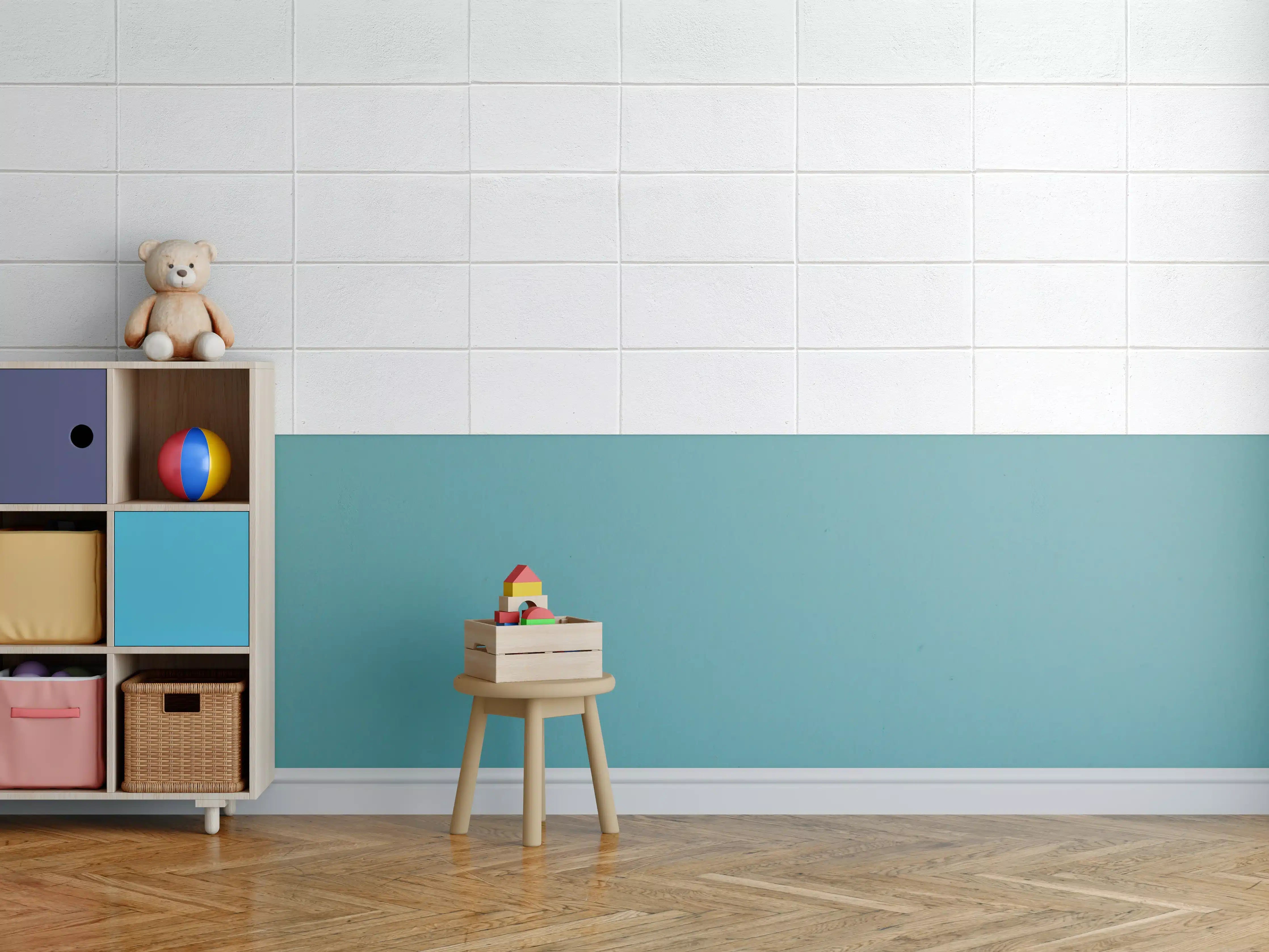 Kinderzimmer Wandgestaltung - Weiße Zementblock-Wand