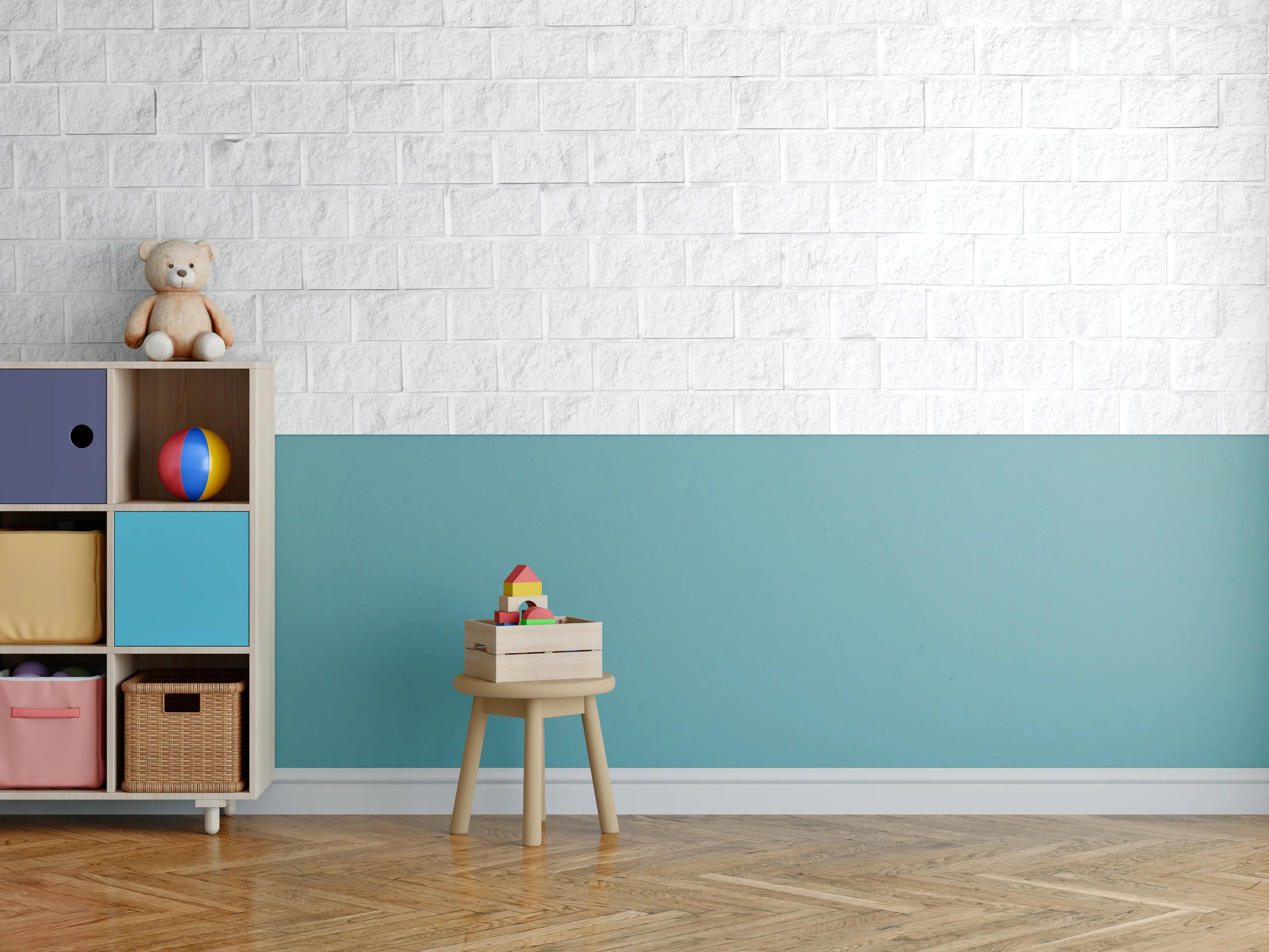 Kinderzimmer Wandgestaltung - Weiße Ziegelmauer mit subtiler Textur