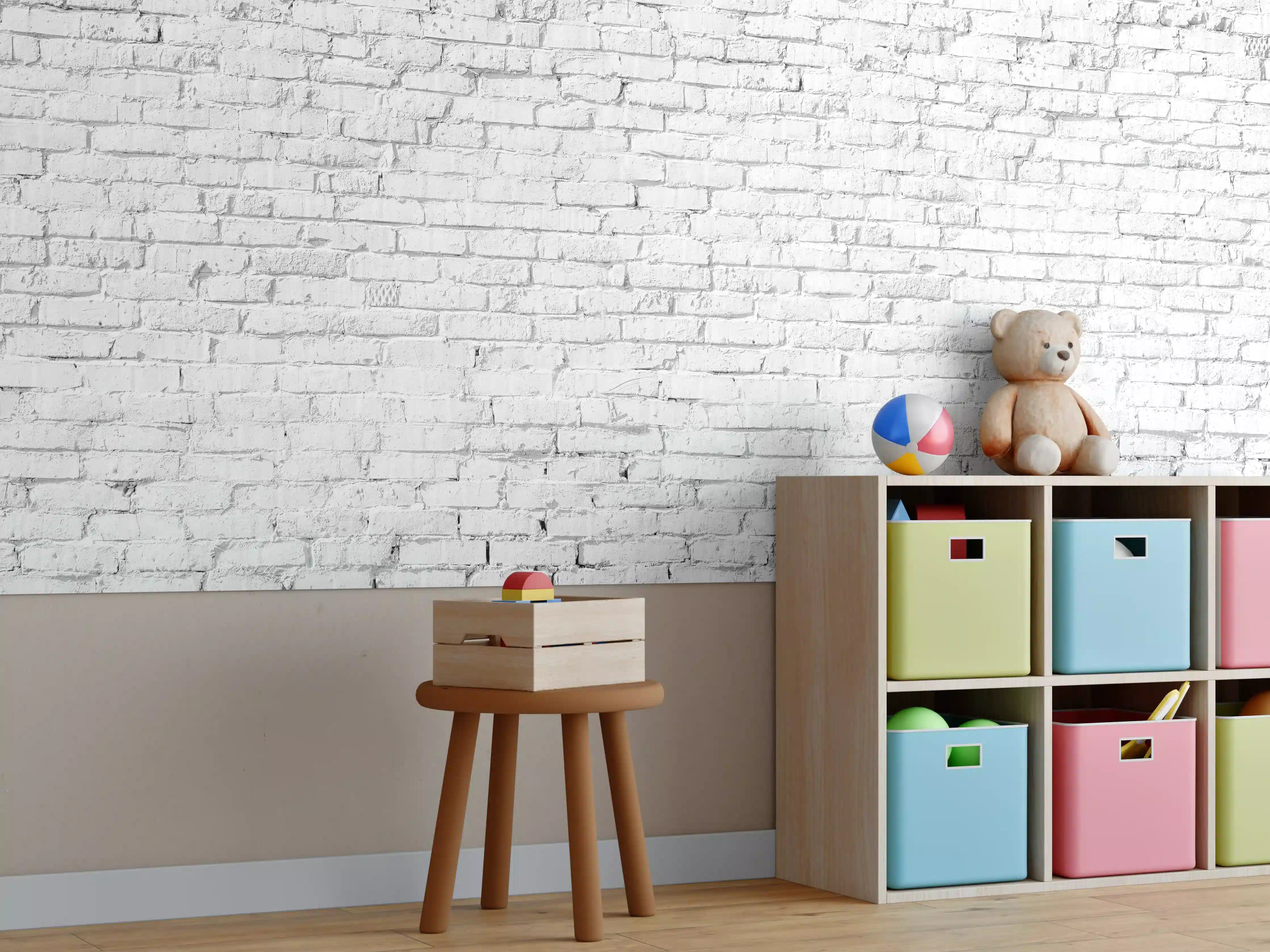 Kinderzimmer Wandgestaltung - Weiße Ziegelwand - Steinmauer