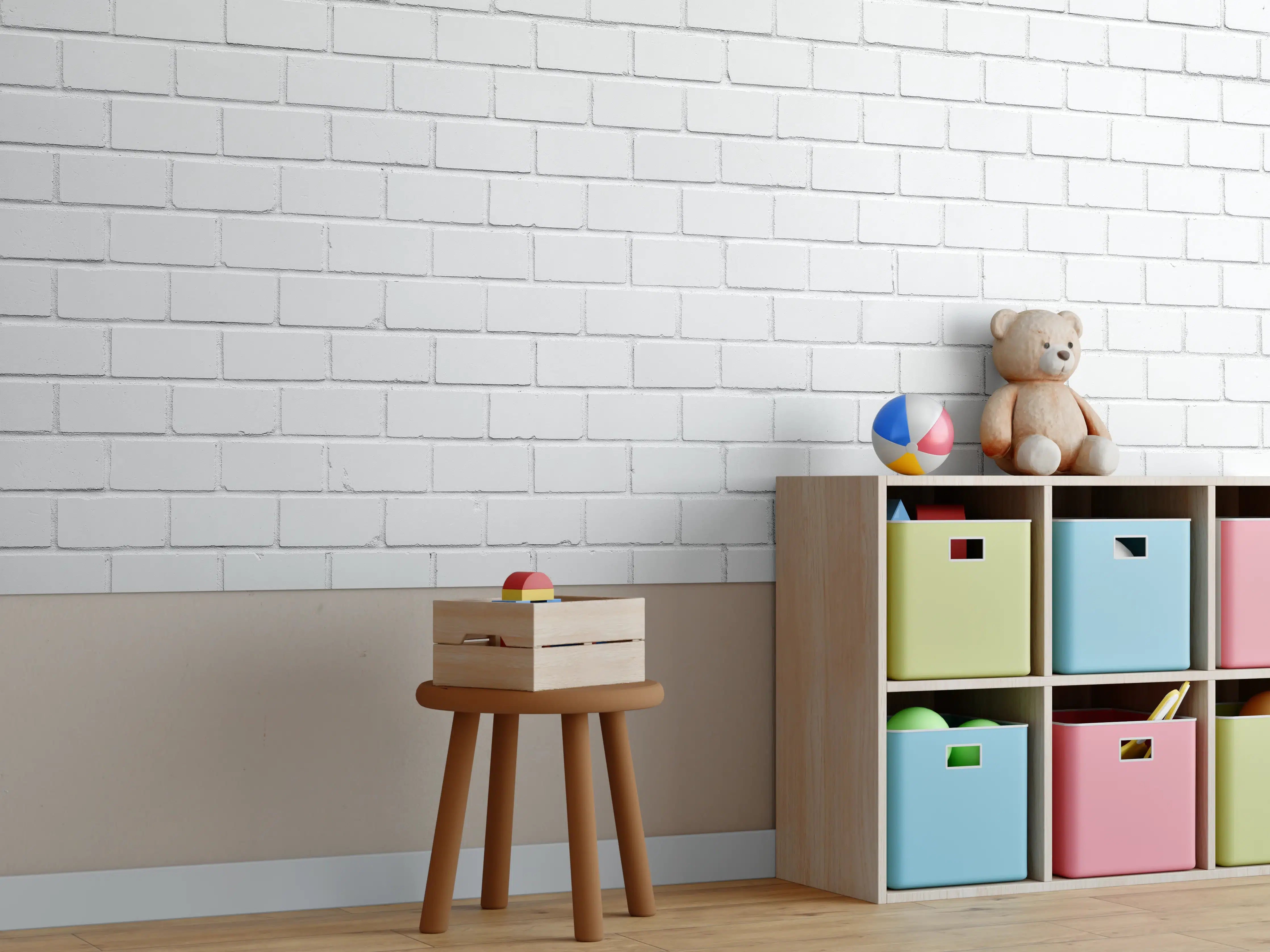 Kinderzimmer Wandgestaltung - Weiße Ziegelwand - Zement
