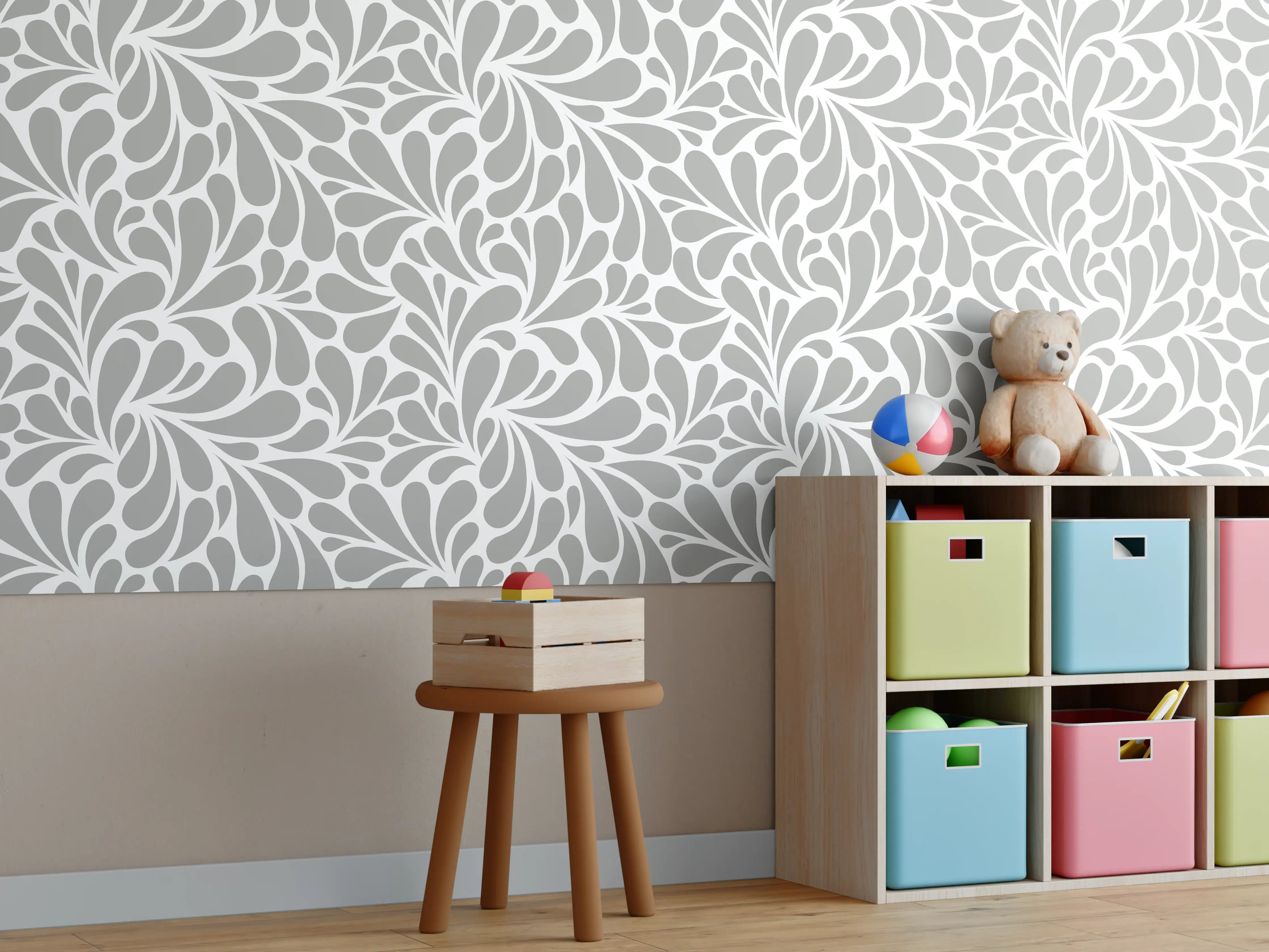 Kinderzimmer Wandgestaltung - Weiße & Graue Musterfliese