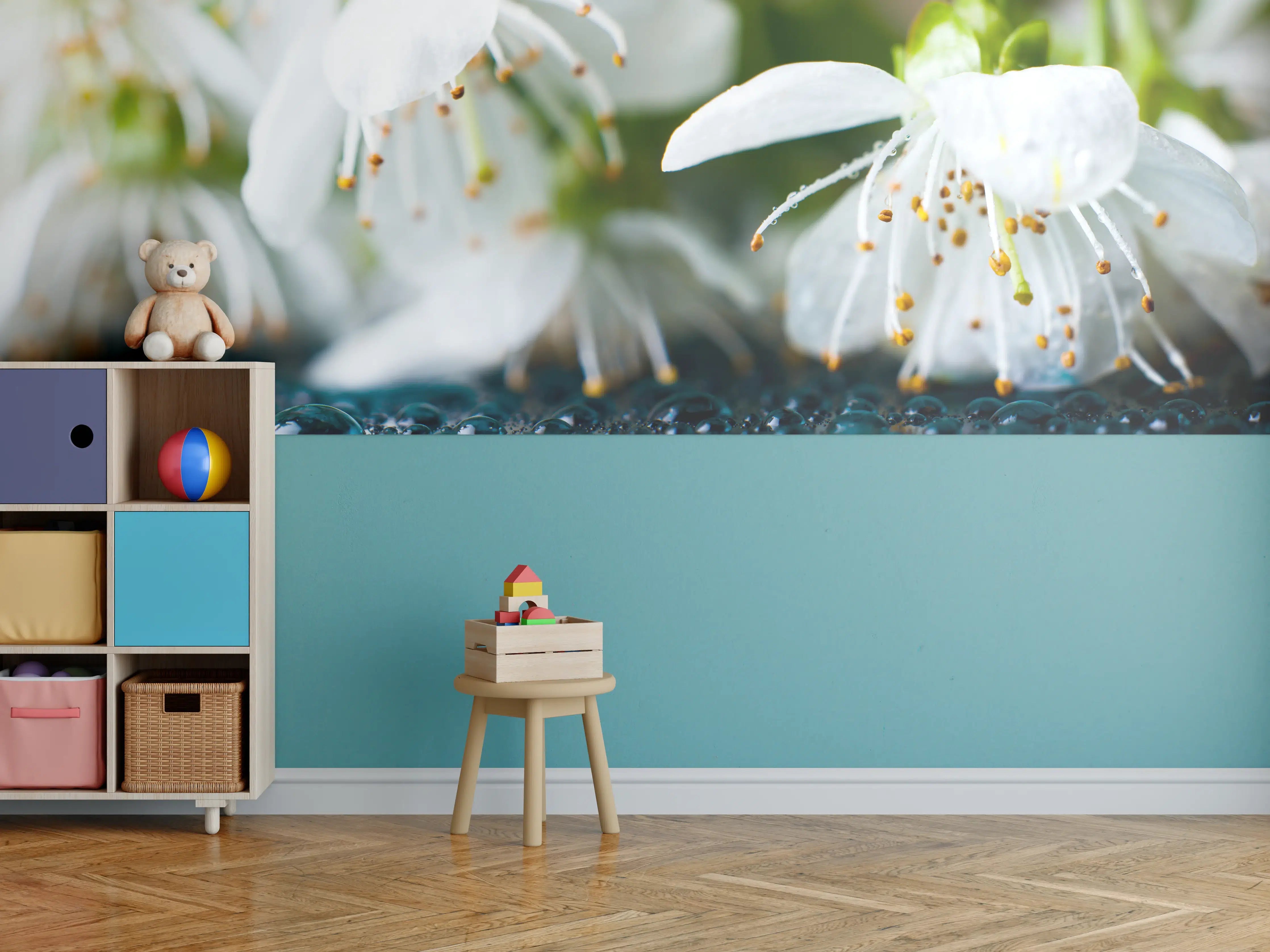 Kinderzimmer Wandgestaltung - Weiße blühende Frühlingsblumen