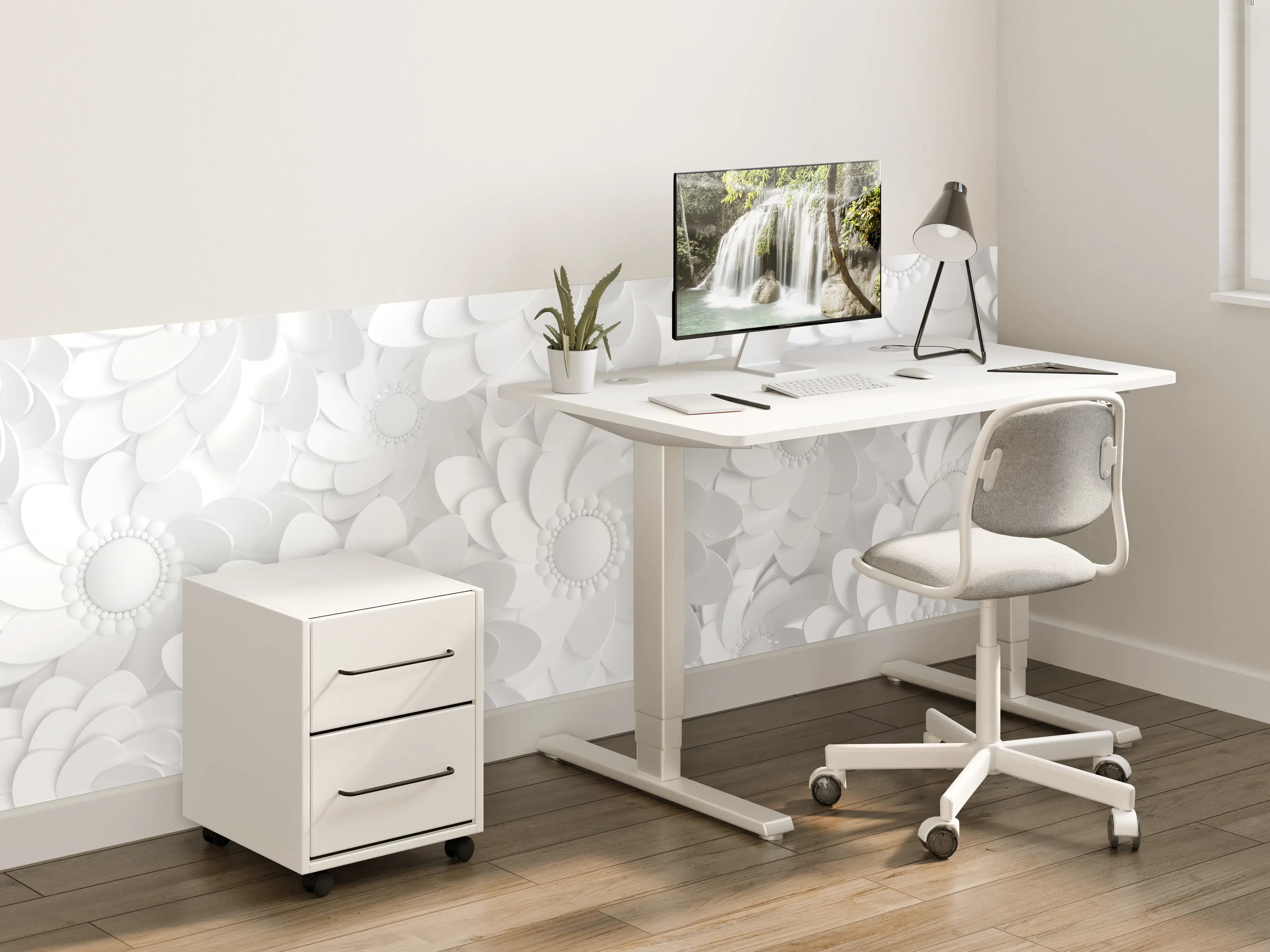 Kinderzimmer Wandgestaltung - Weiße florale 3D-Struktur Wandgestaltung