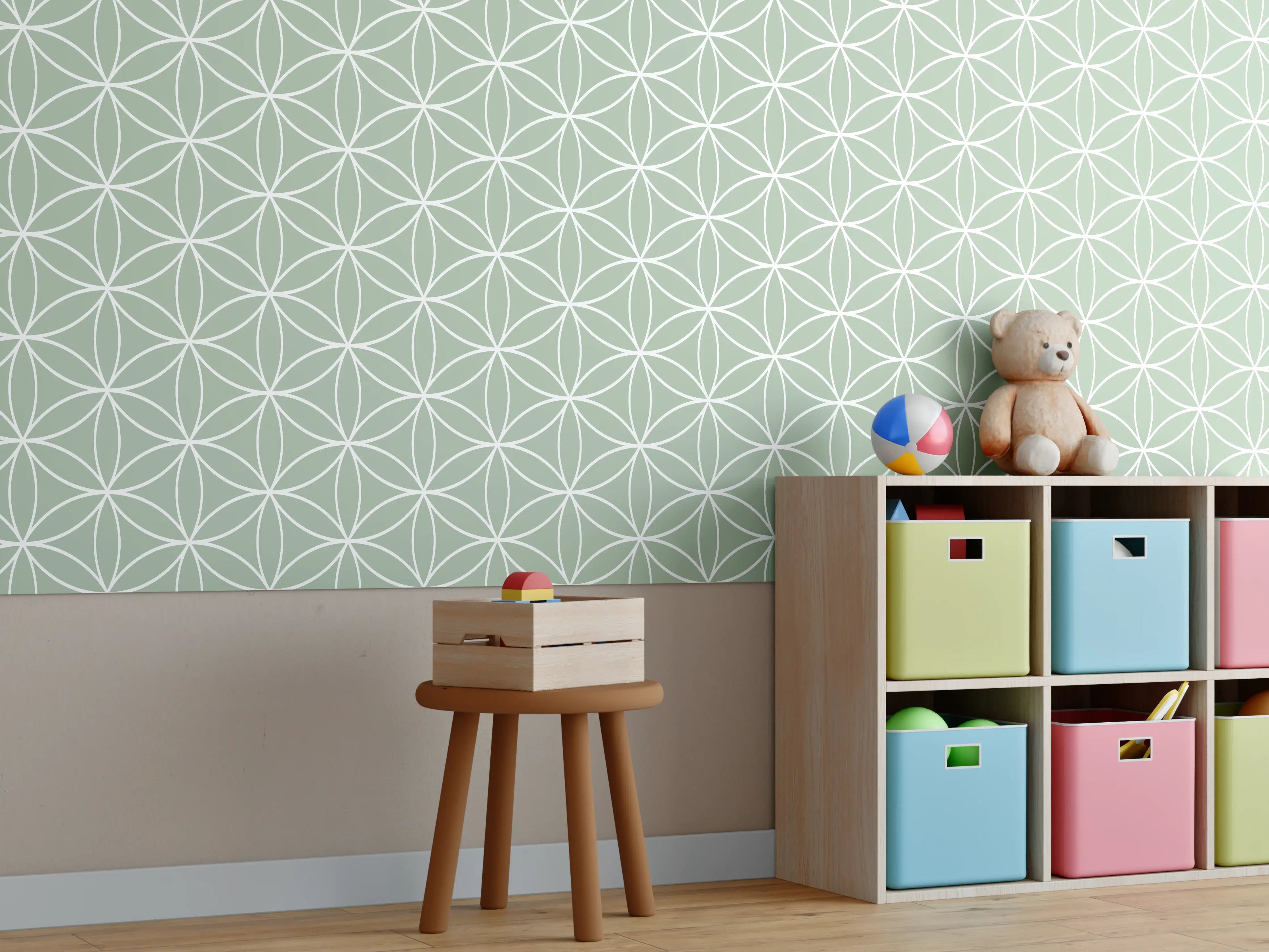 Kinderzimmer Wandgestaltung - Weiße geometrische Fliesen
