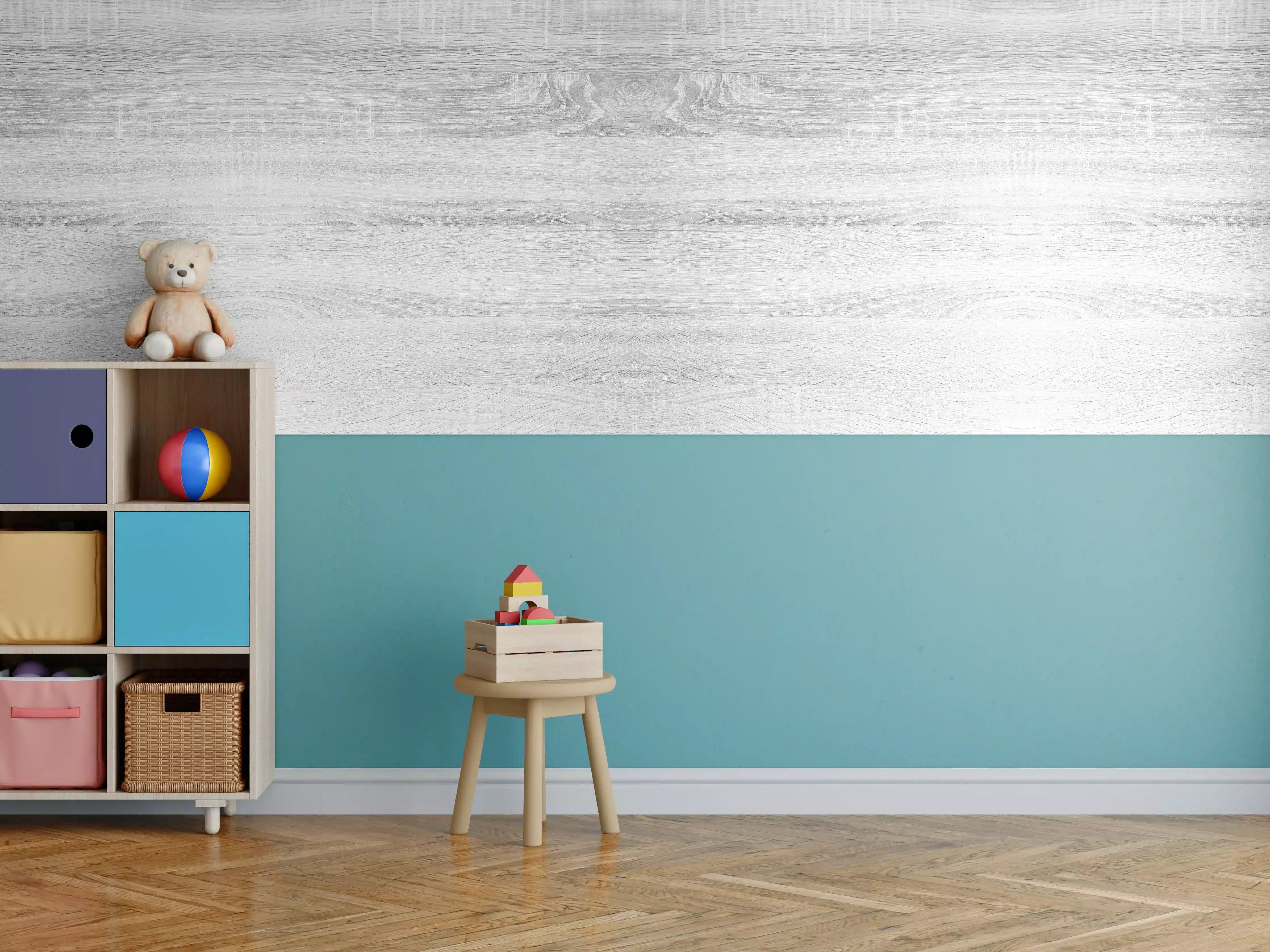 Kinderzimmer Wandgestaltung - Weiße helle verwitterte Holztextur