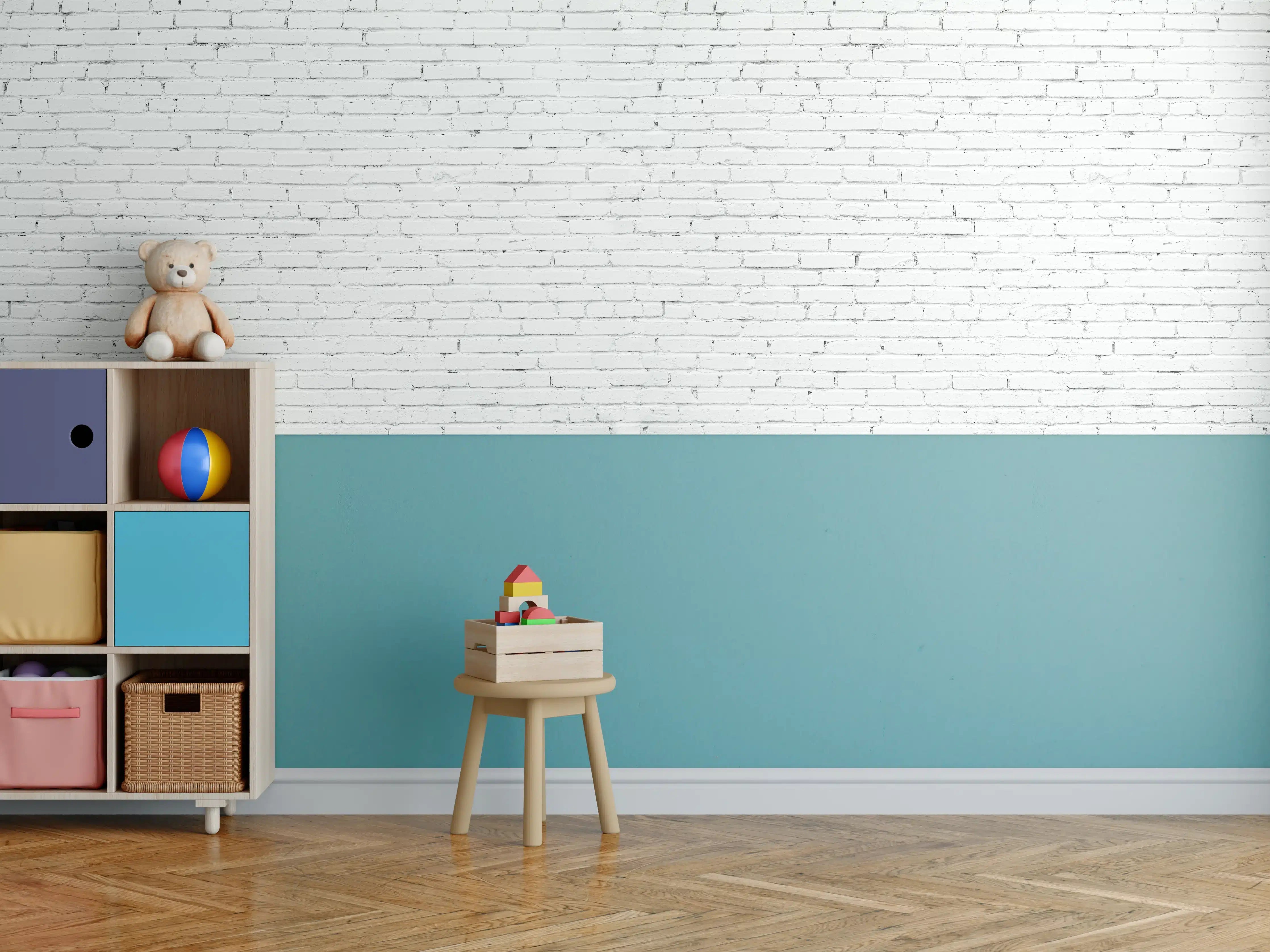 Kinderzimmer Wandgestaltung - Weiße lange Backsteinfassade