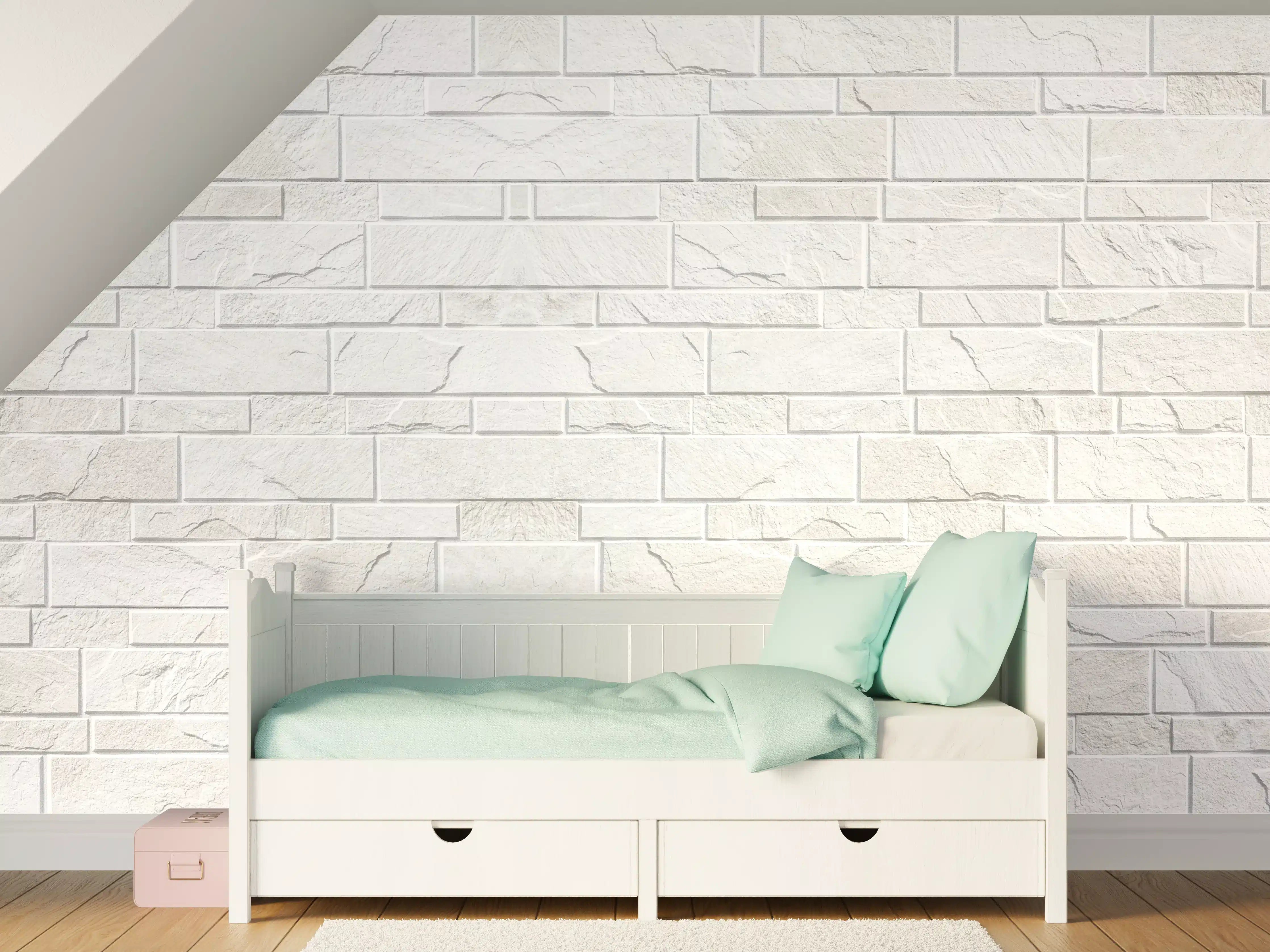Kinderzimmer Wandgestaltung - Weiße moderne Steinwand