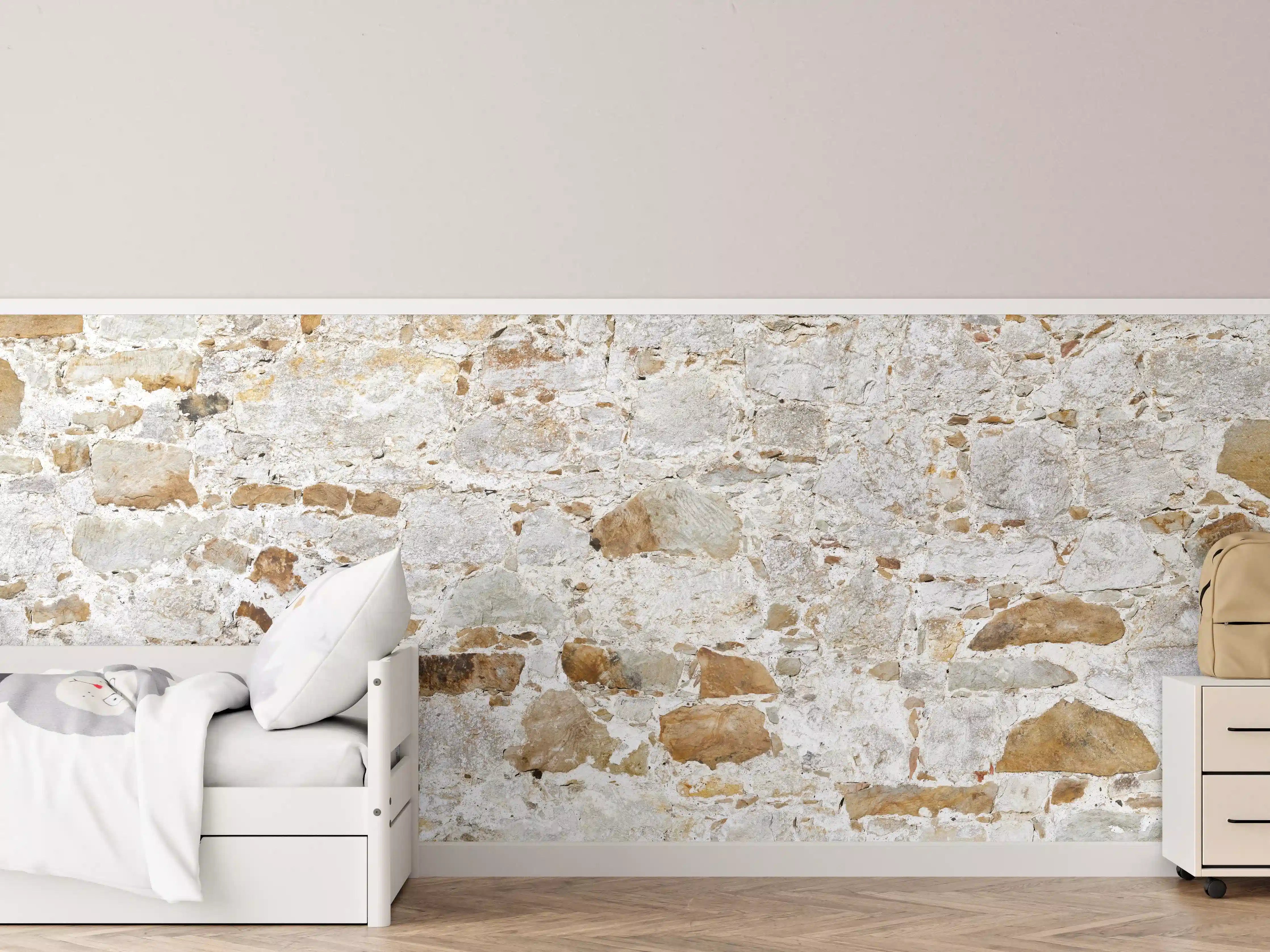 Kinderzimmer Wandgestaltung - Weiße rustikale Steinmauer