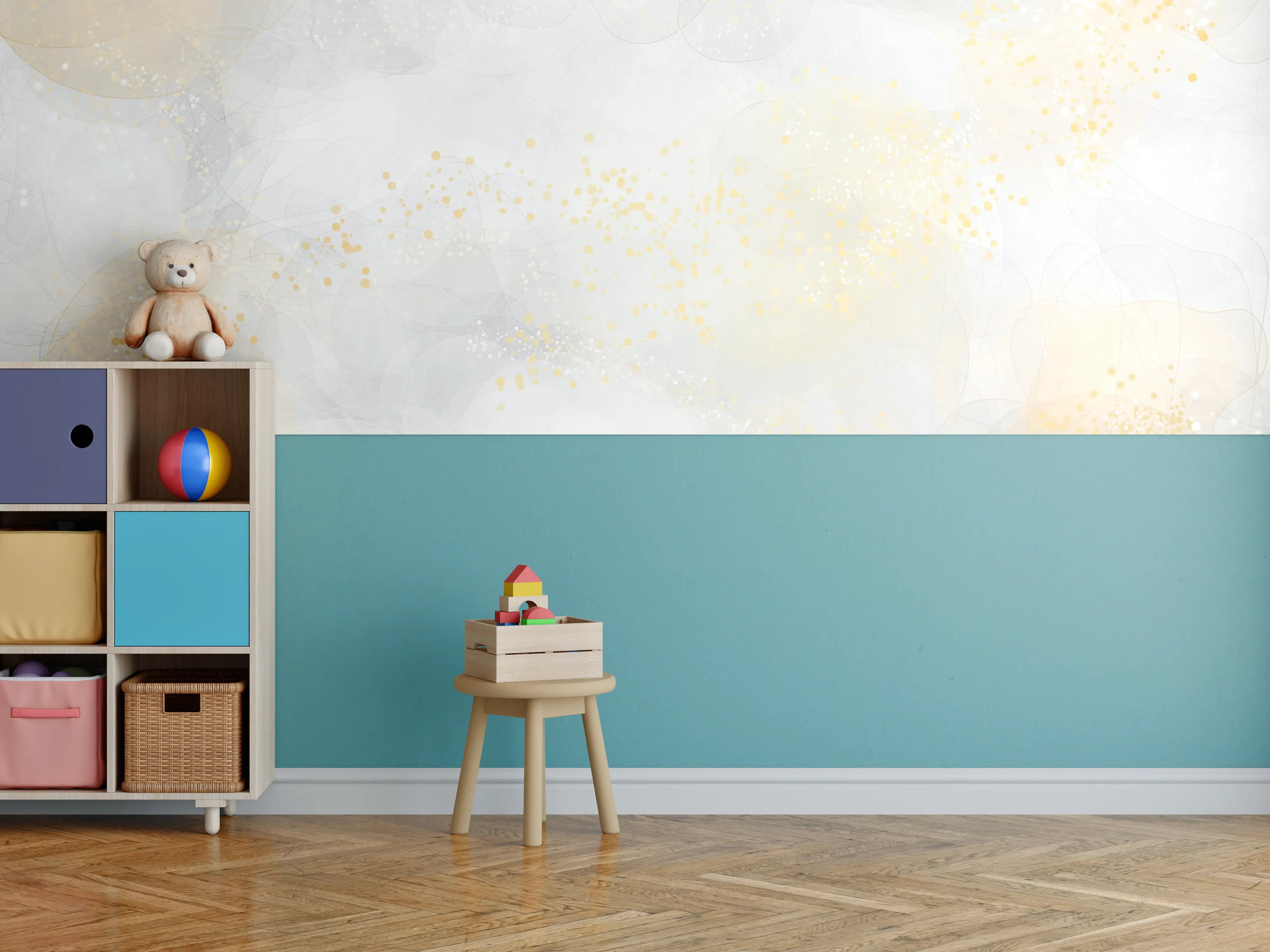 Kinderzimmer Wandgestaltung - Weiße und Graue Marmor-Textur mit Goldakzenten