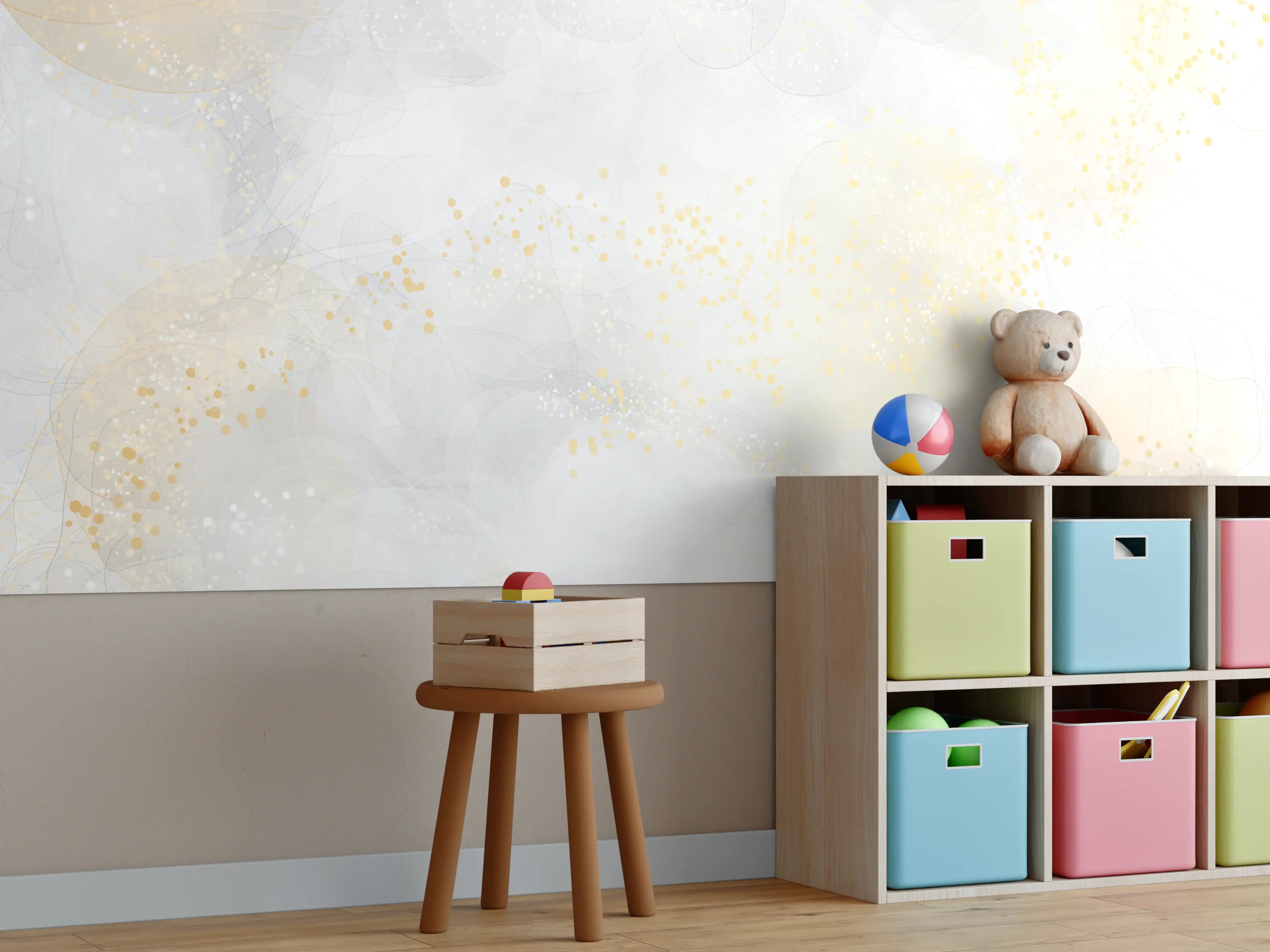 Kinderzimmer Wandgestaltung - Weiße und Graue Marmor-Textur mit Goldakzenten