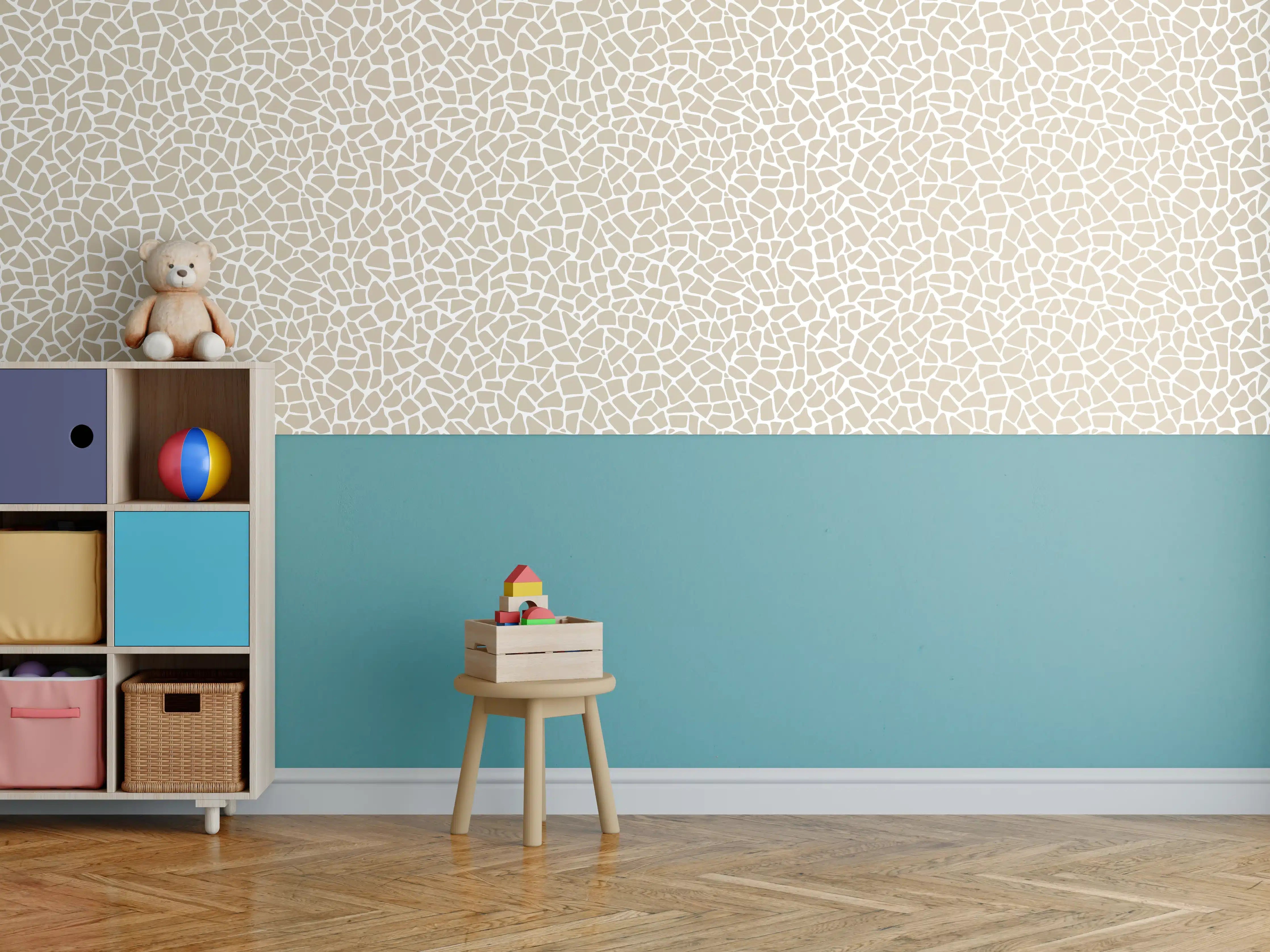 Kinderzimmer Wandgestaltung - Weiße und beige-flächen mit fein strukturierter Textur