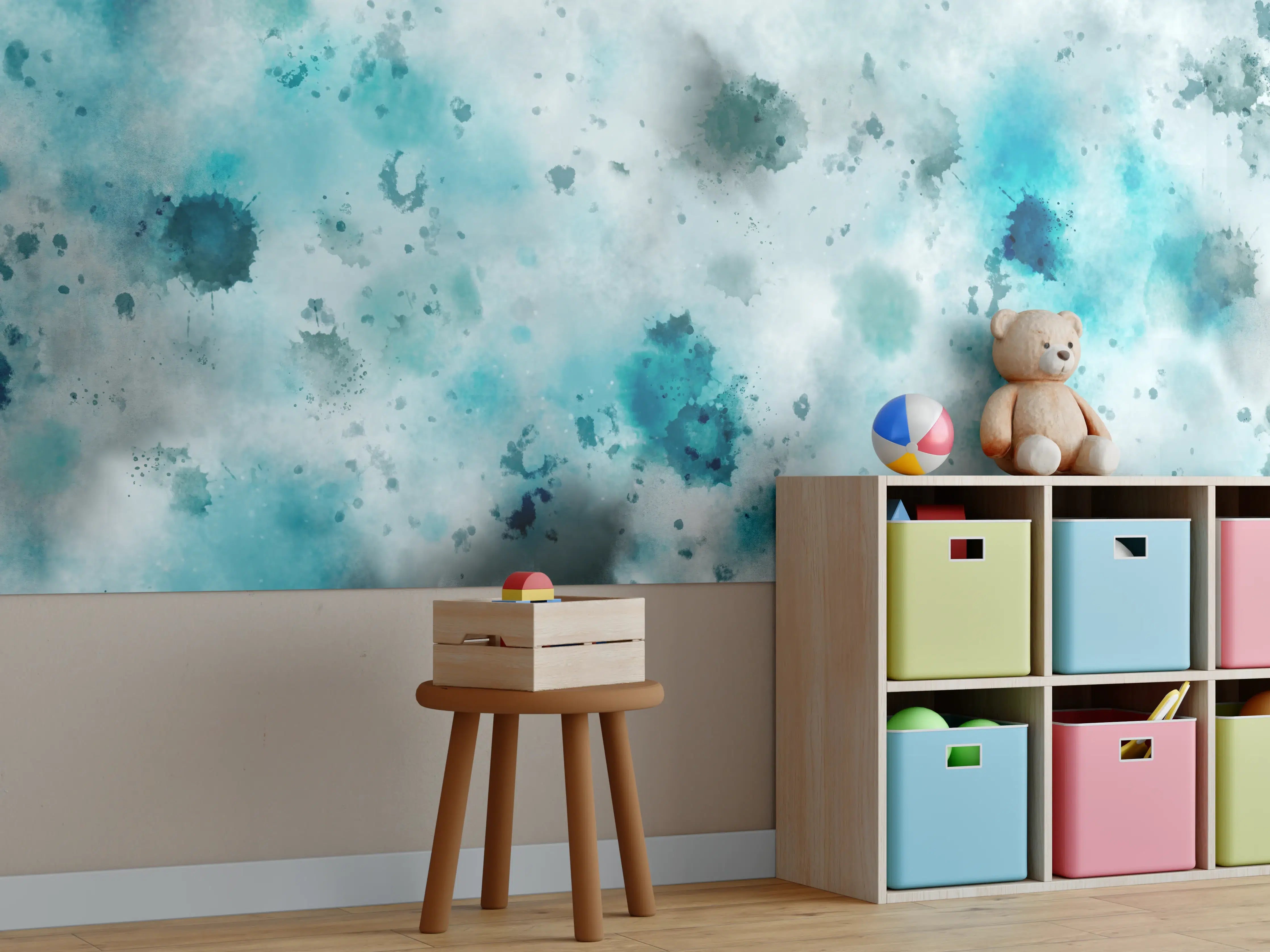 Kinderzimmer Wandgestaltung - Weiße und blaue Wasserfarben-Textur