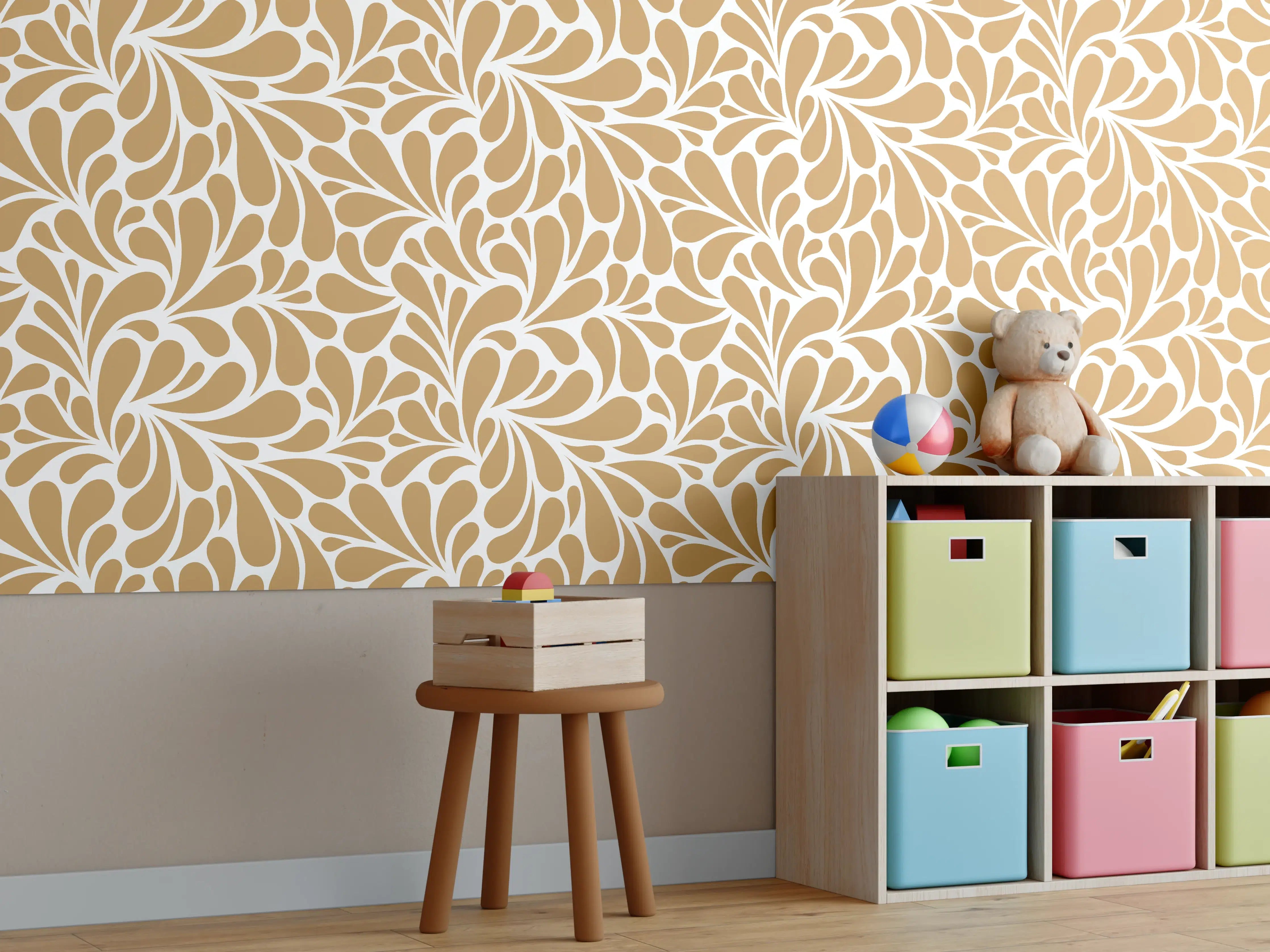 Kinderzimmer Wandgestaltung - Weiße und goldene dekorative Wandgestaltung