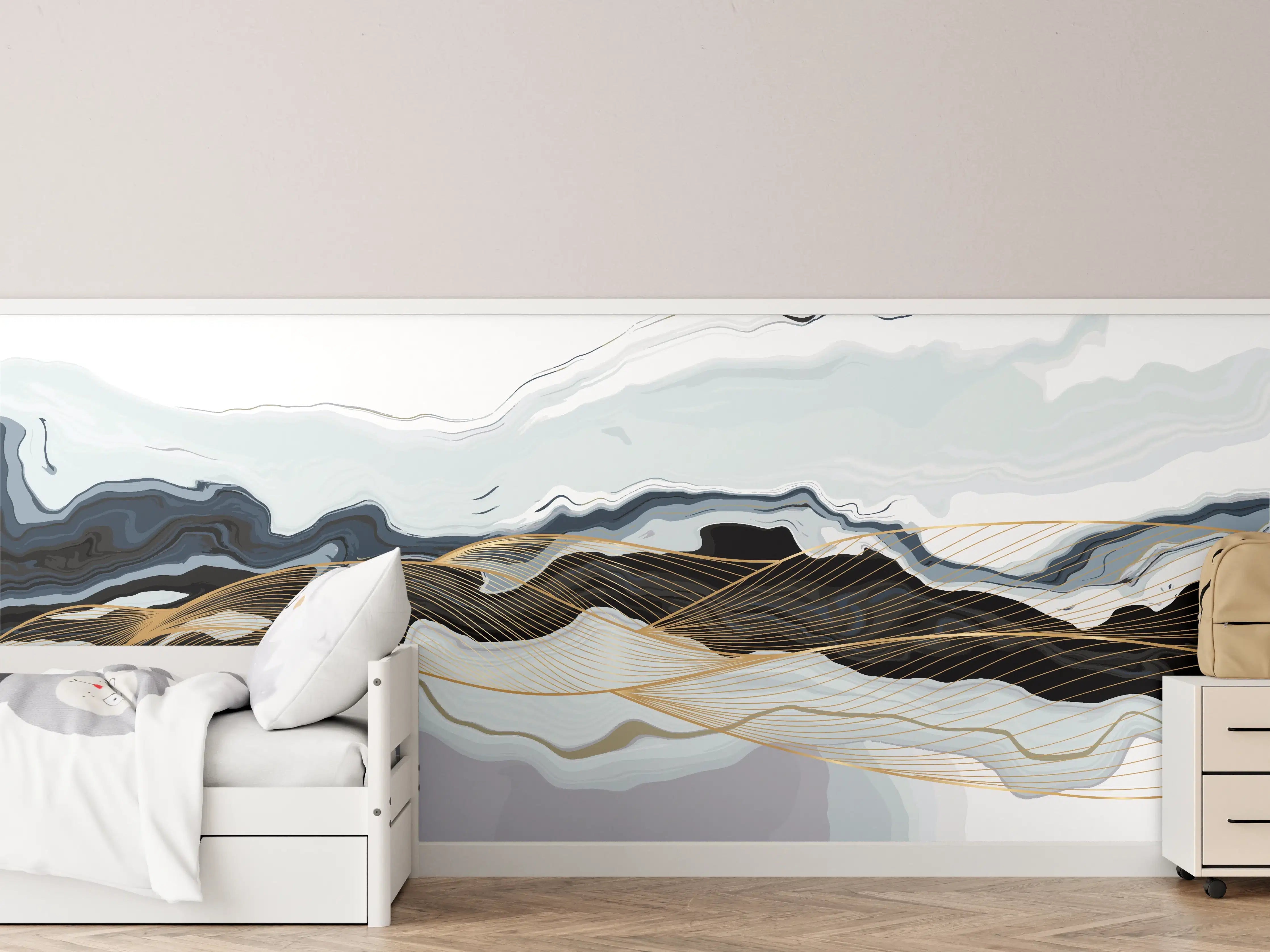 Kinderzimmer Wandgestaltung - Weiße und schwarze Naturinspirierten Linien