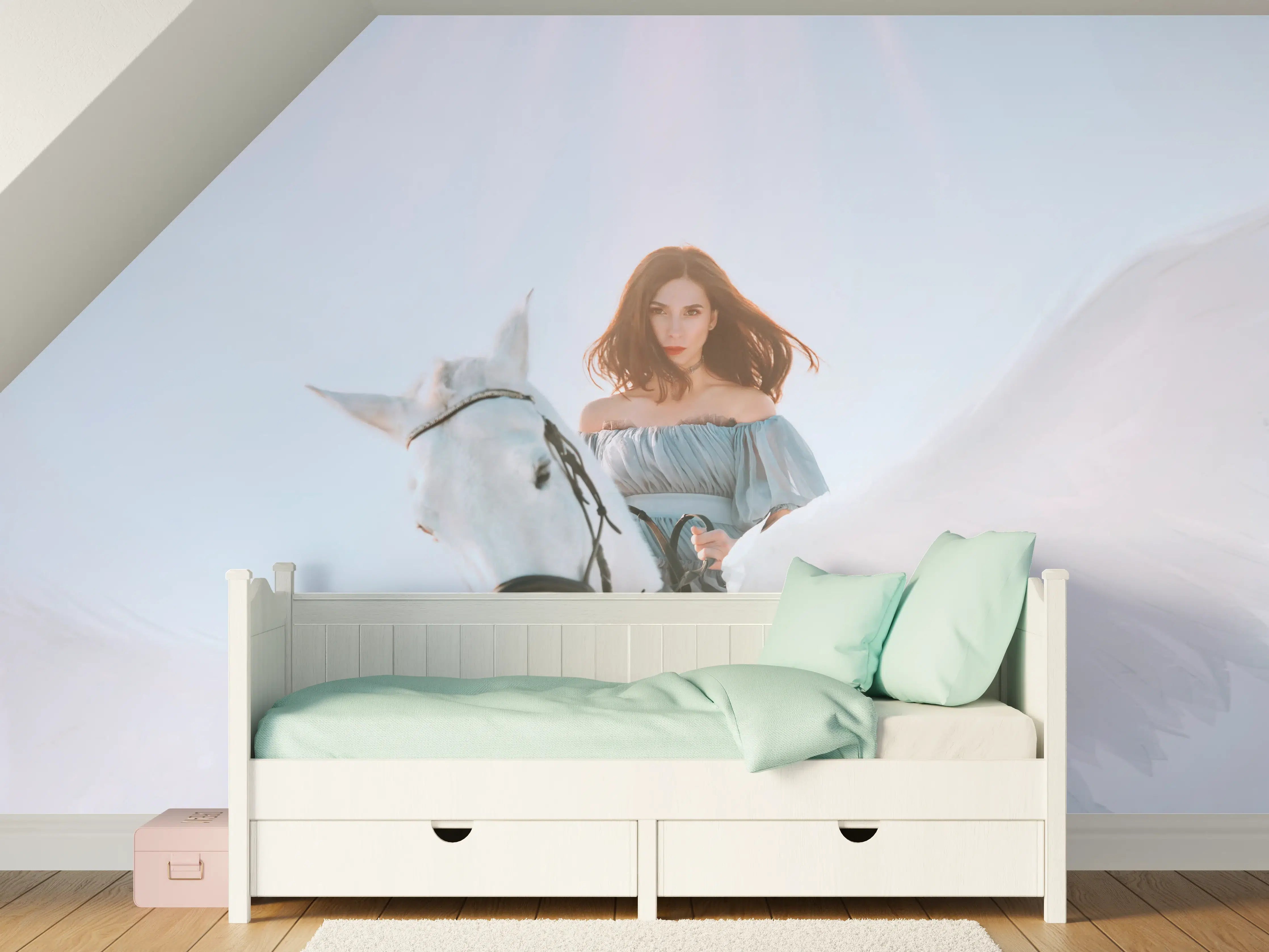 Kinderzimmer Wandgestaltung - Weißer Pegasus mit Engel