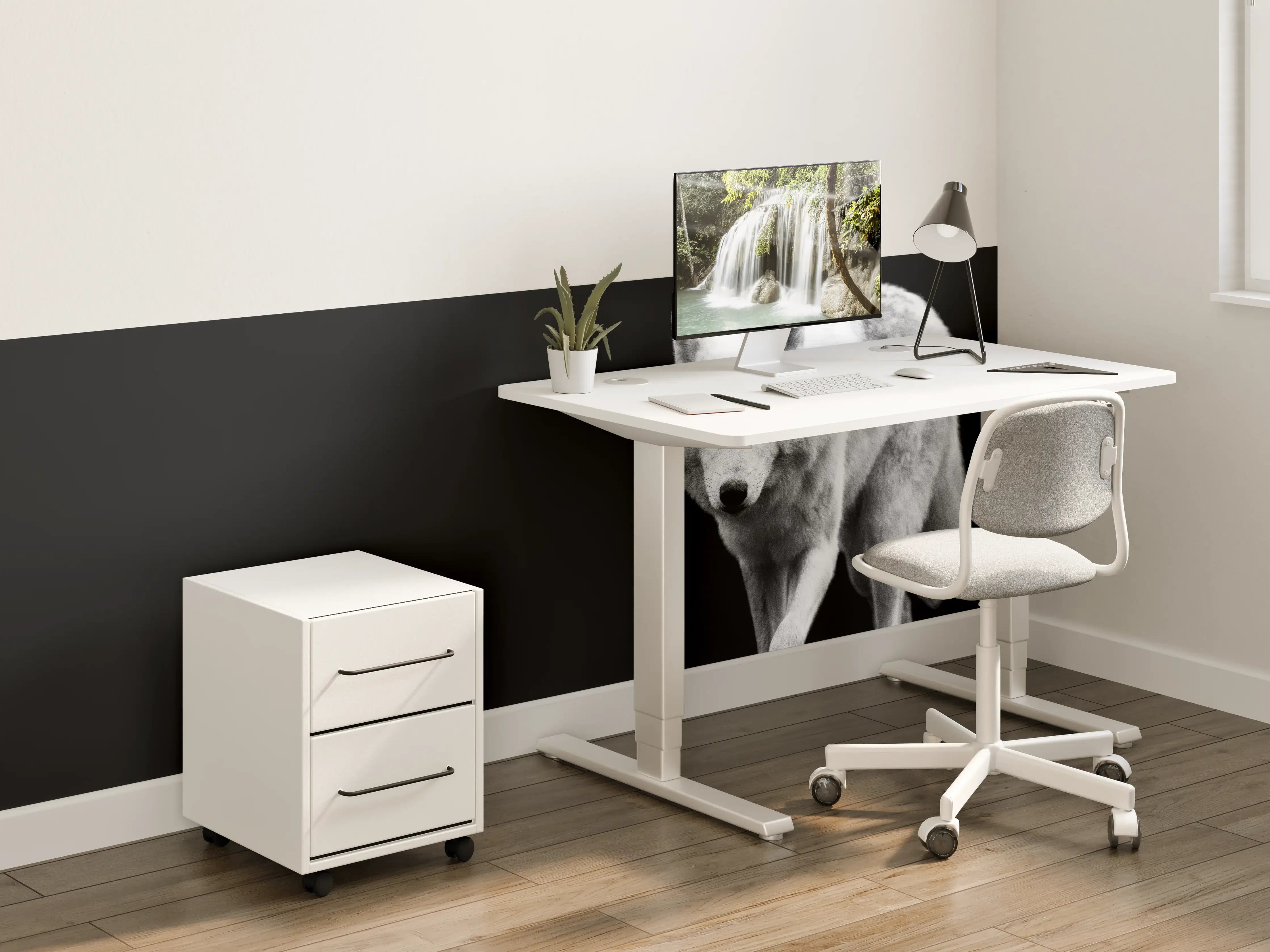 Kinderzimmer Wandgestaltung - Weißer Wolf mit schwarzem Hintergrund