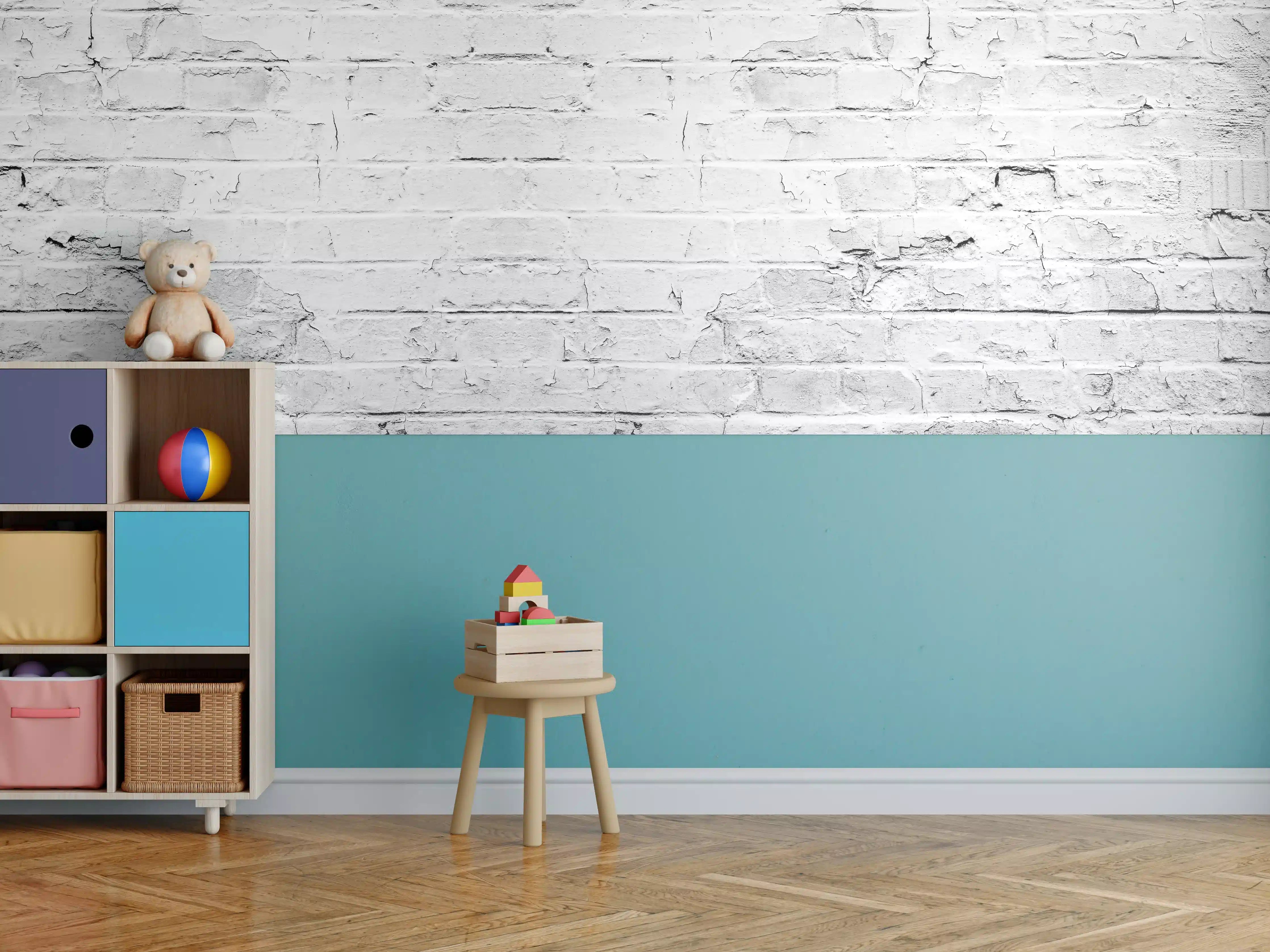 Kinderzimmer Wandgestaltung - Weißer rustikaler Mauerwerk