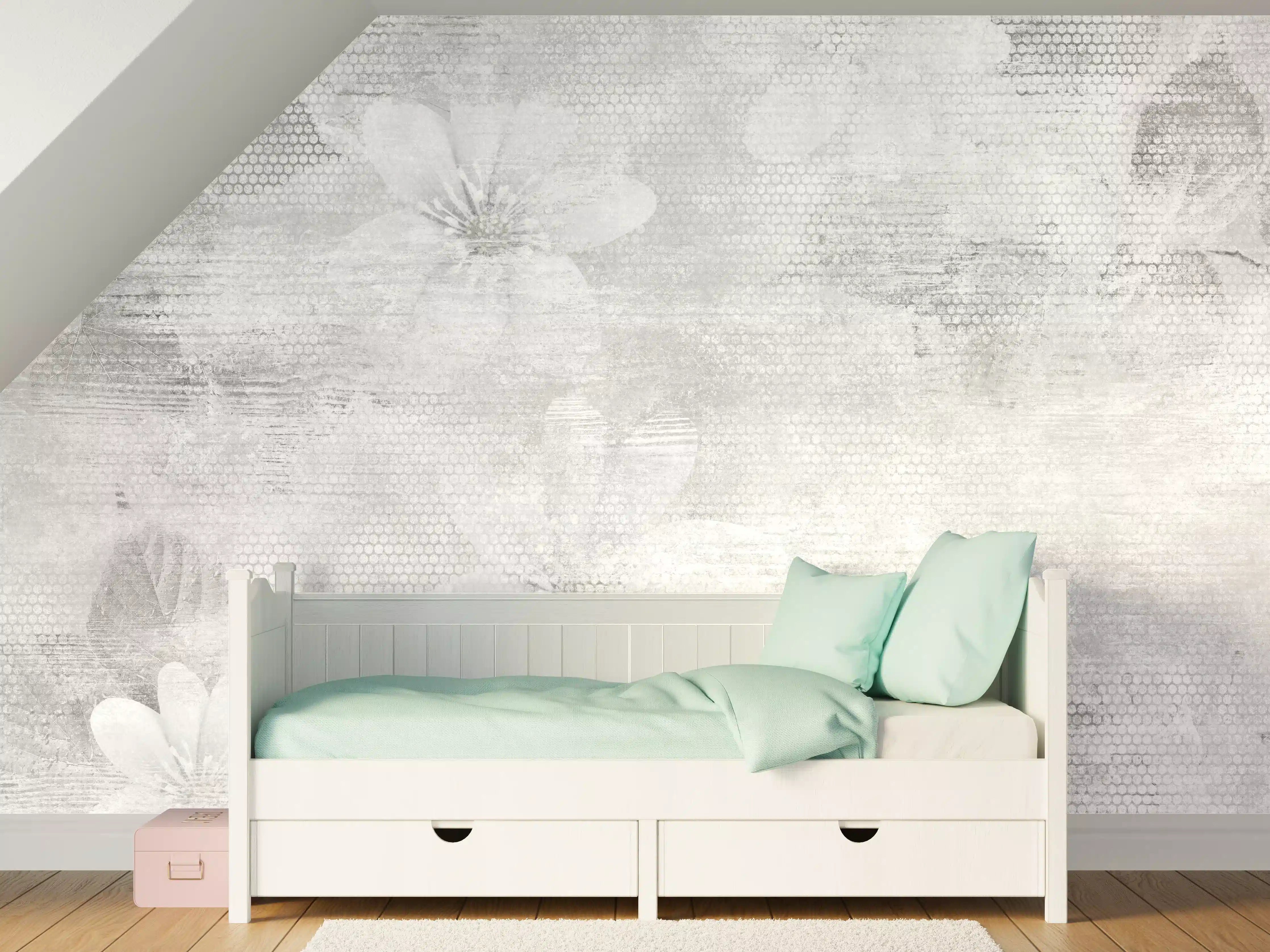 Kinderzimmer Wandgestaltung - Weißes Blumen Muster - Floral