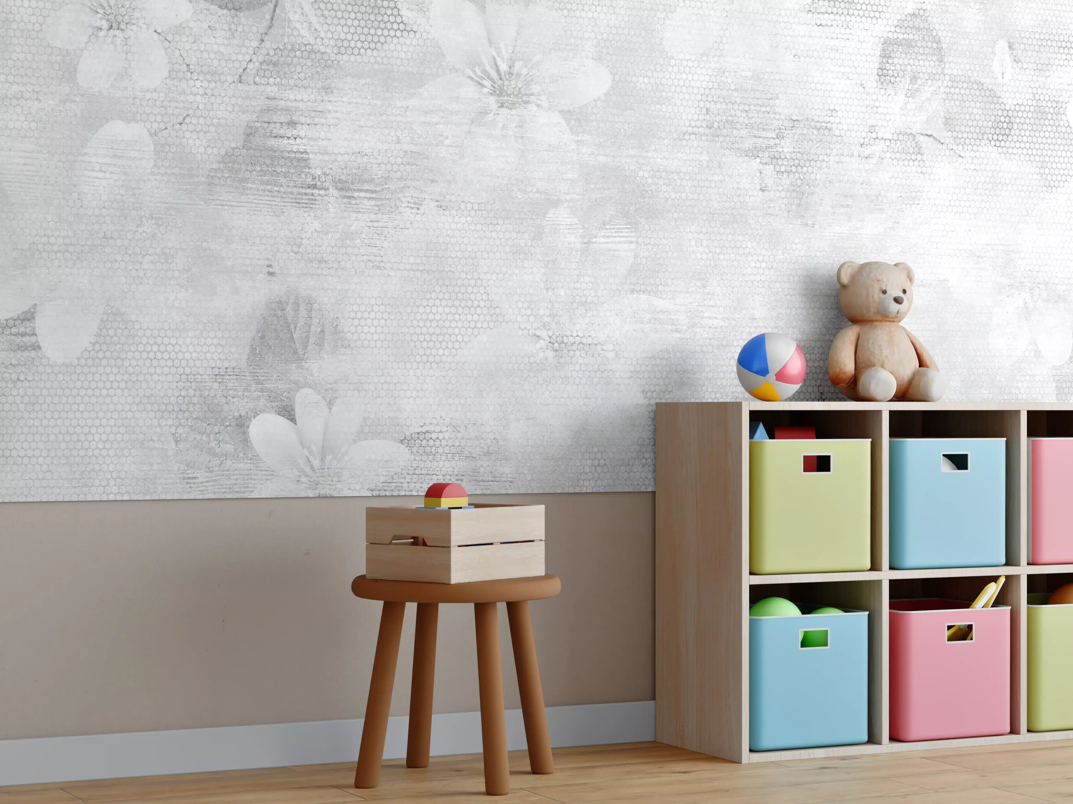 Kinderzimmer Wandgestaltung - Weißes Blumen Muster - Floral