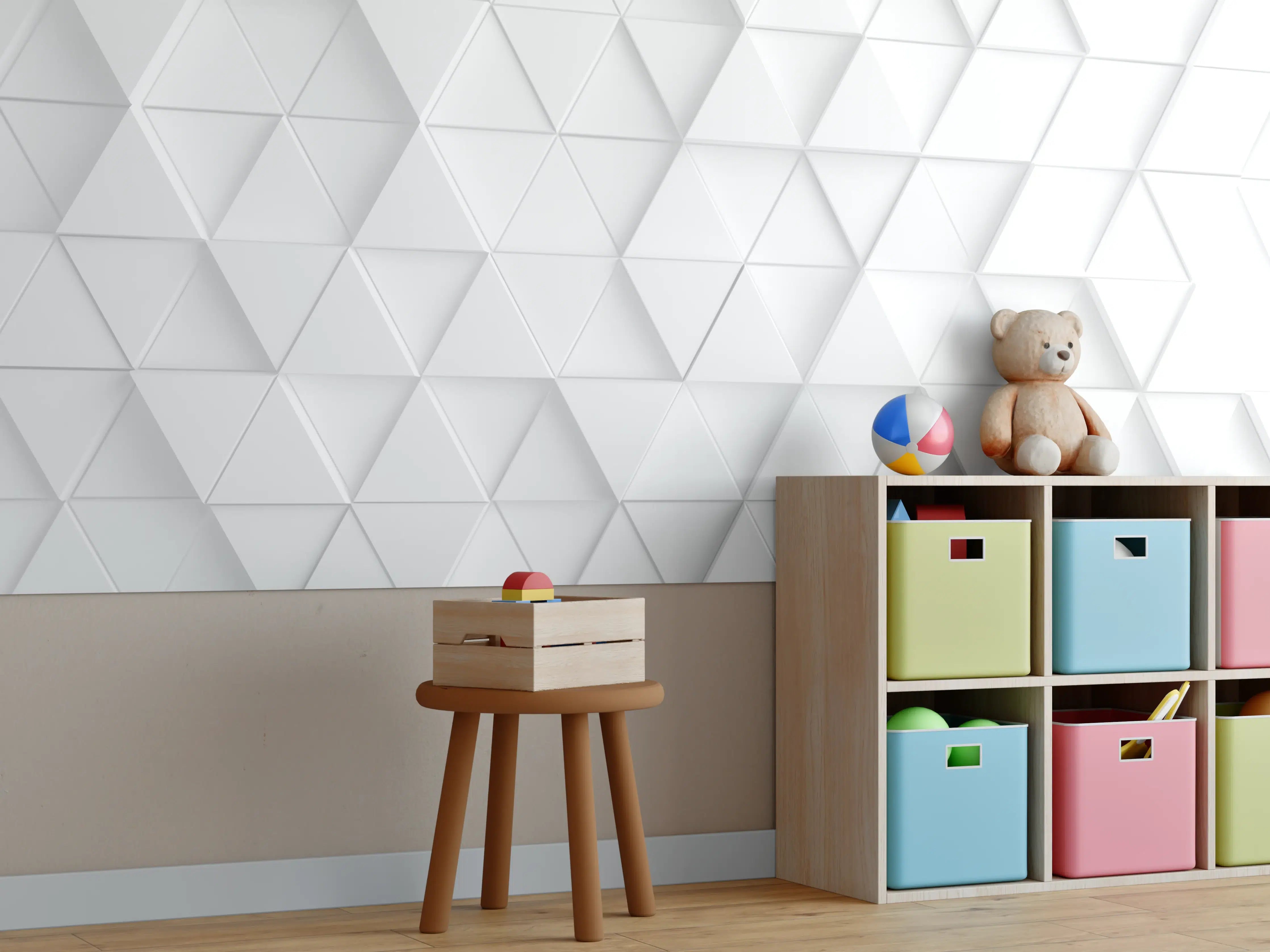 Kinderzimmer Wandgestaltung - Weißes Dreiecks Muster