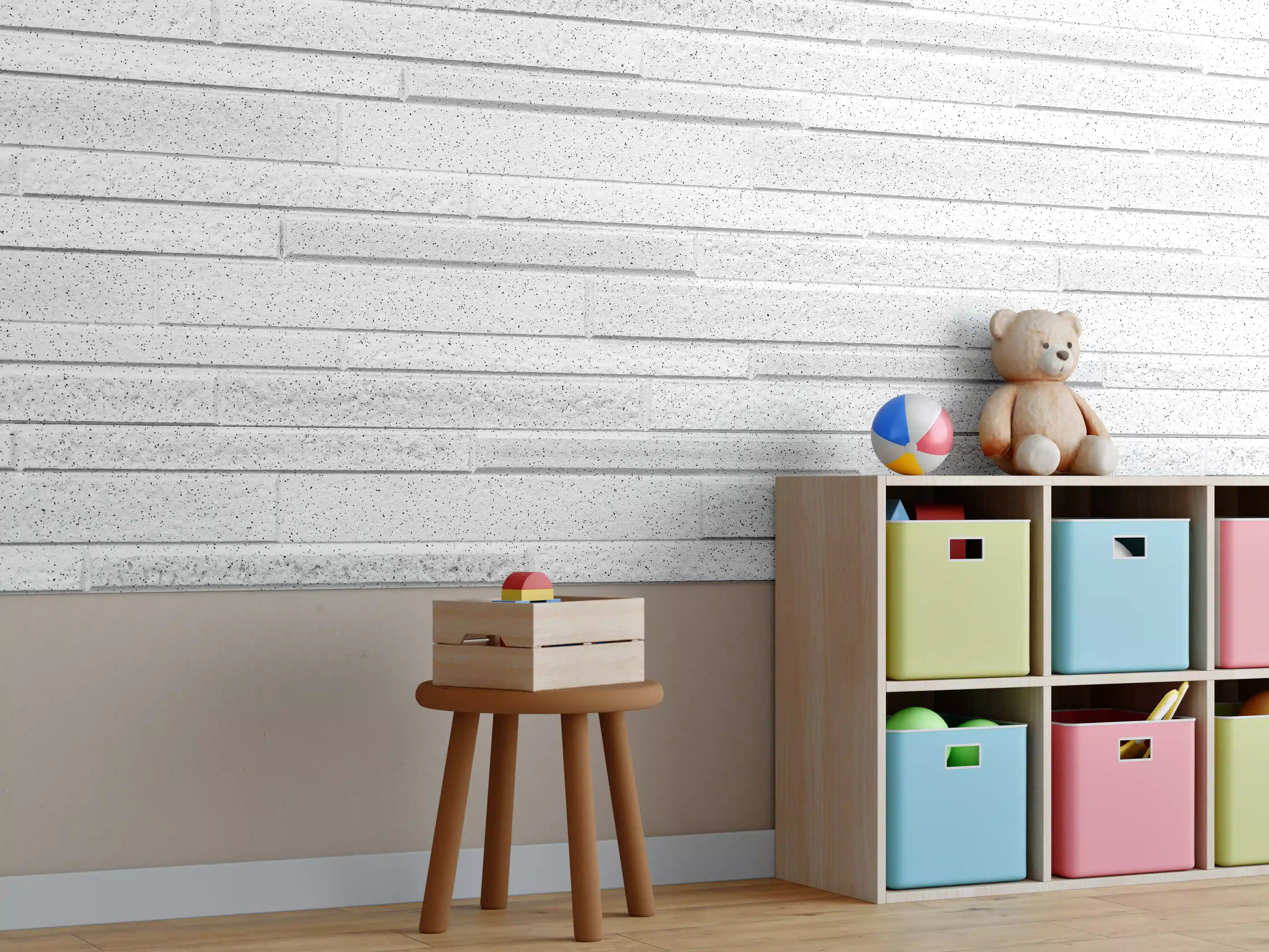 Kinderzimmer Wandgestaltung - Weißes Granit Block Muster