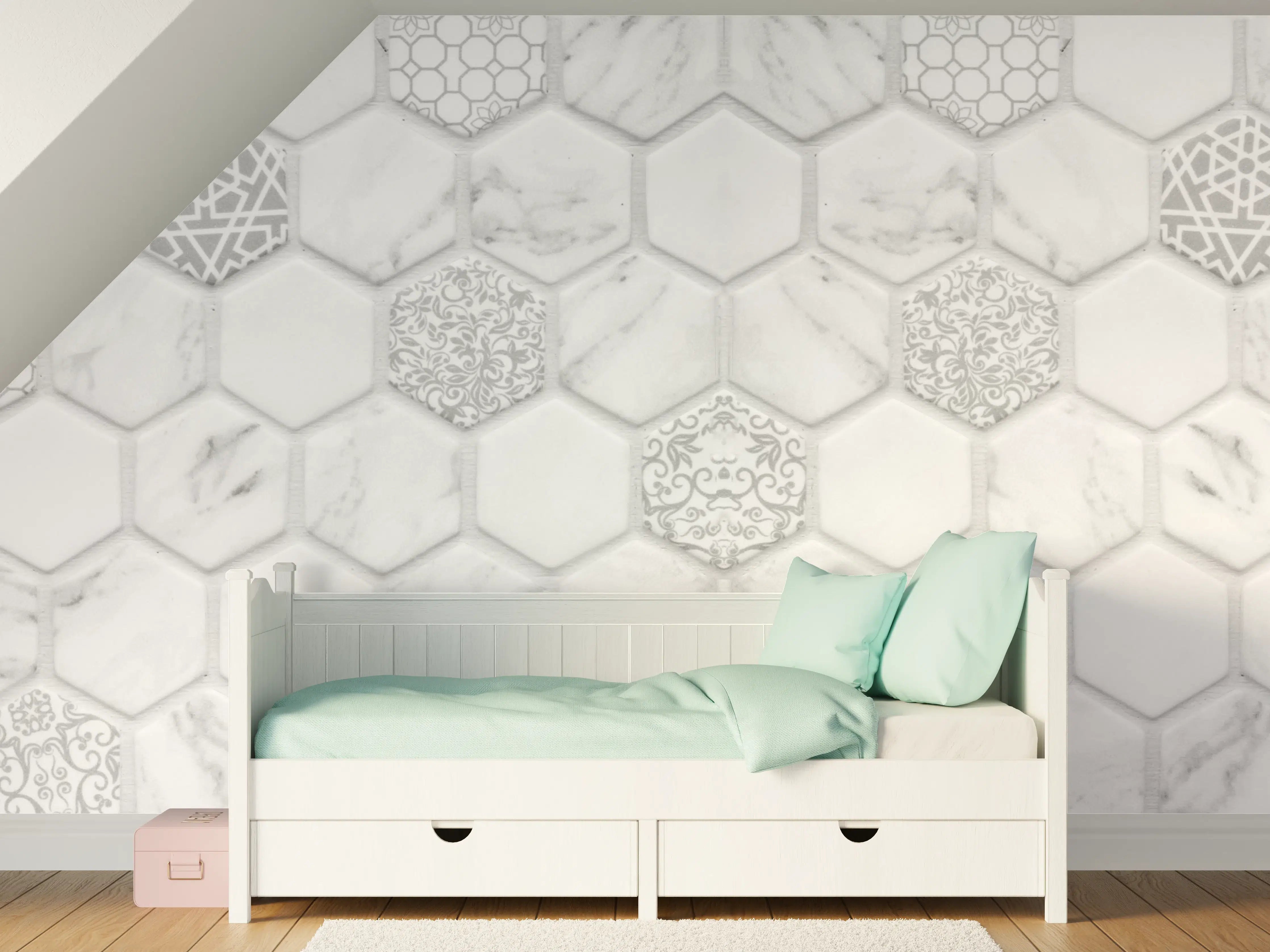 Kinderzimmer Wandgestaltung - Weißes Hexagon-Marmor-Mosaik