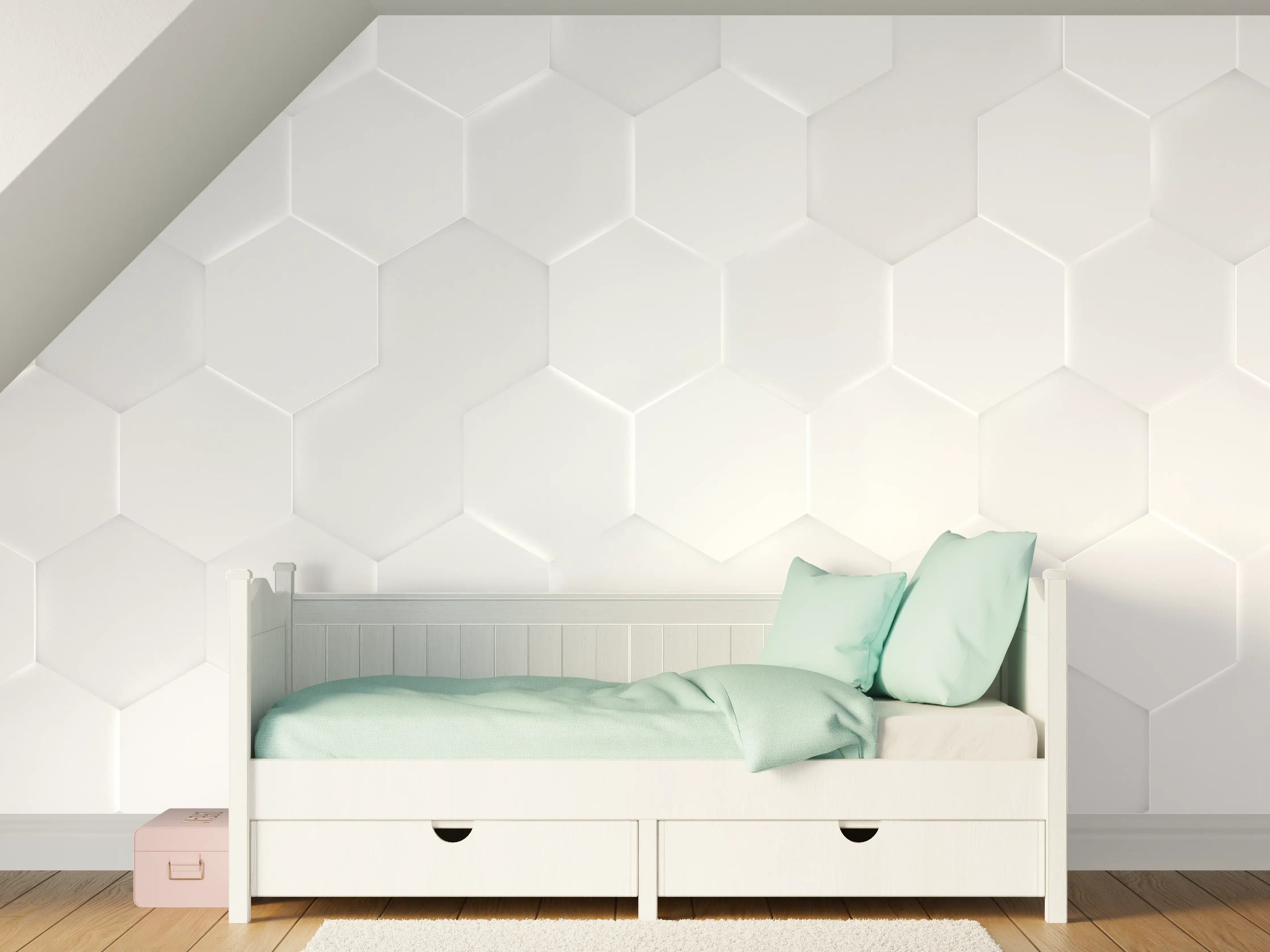 Kinderzimmer Wandgestaltung - Weißes Hexagon-Muster