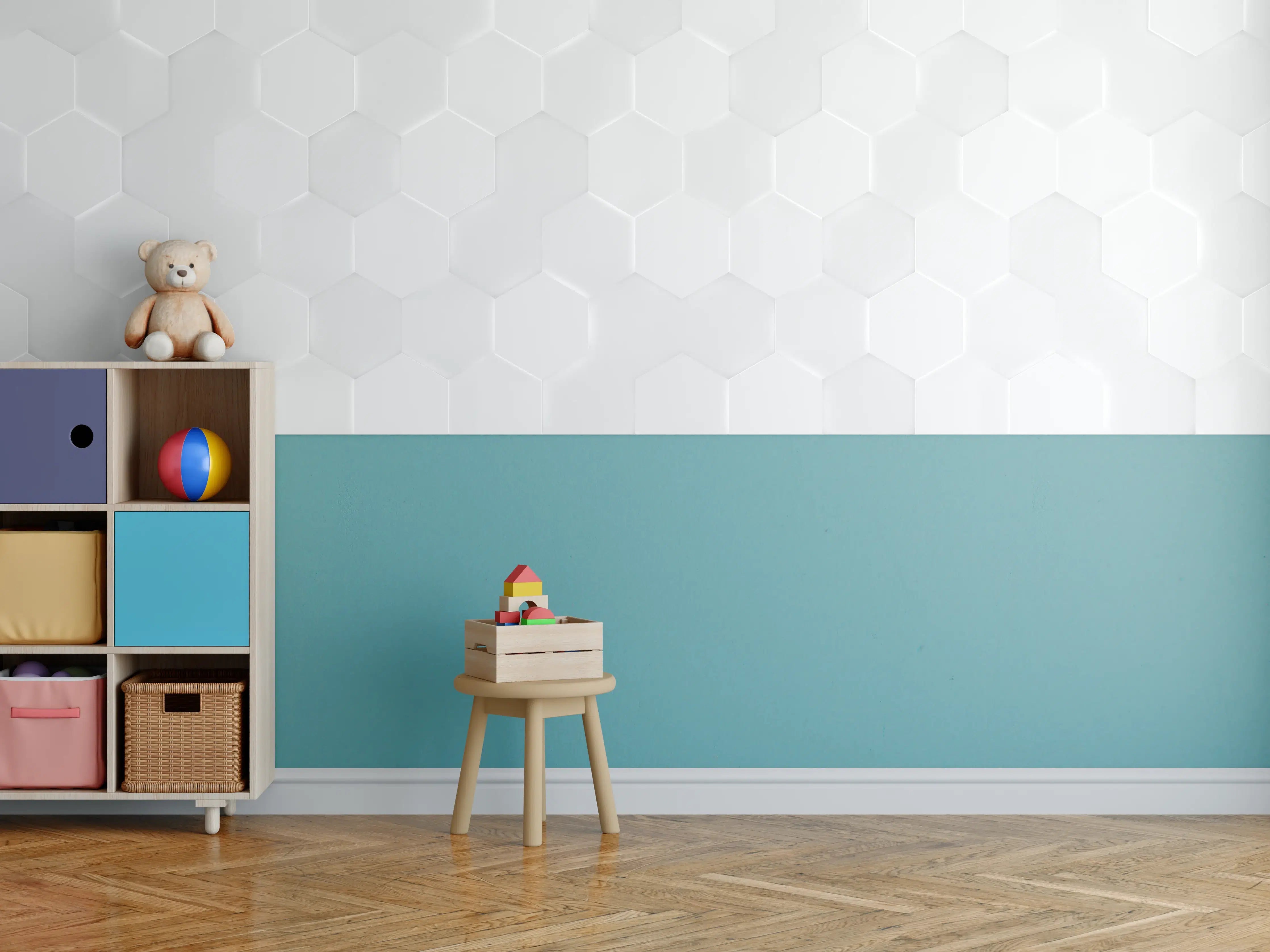 Kinderzimmer Wandgestaltung - Weißes Hexagon-Muster
