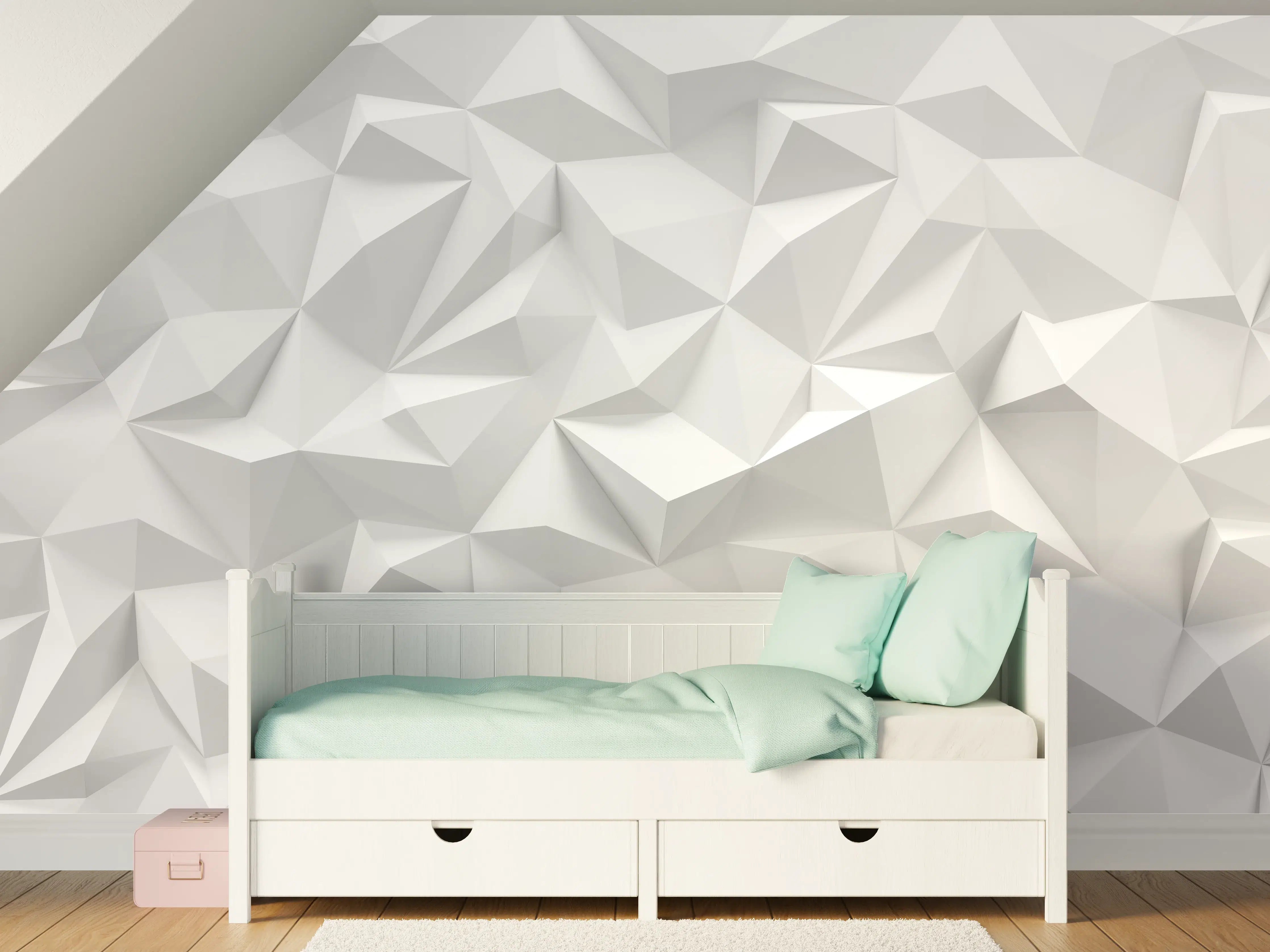 Kinderzimmer Wandgestaltung - Weißes Low-Poly Design