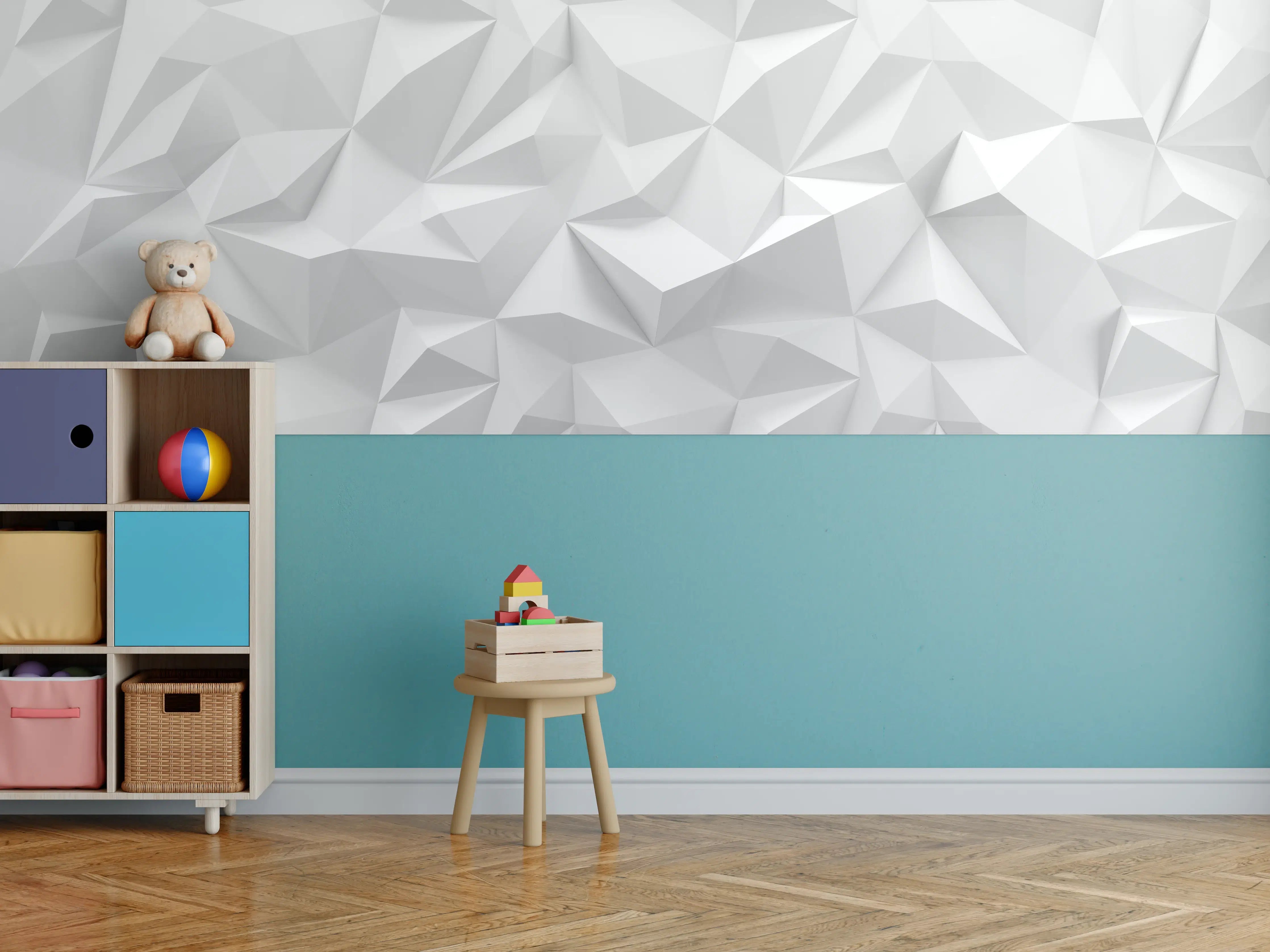 Kinderzimmer Wandgestaltung - Weißes Low-Poly Design